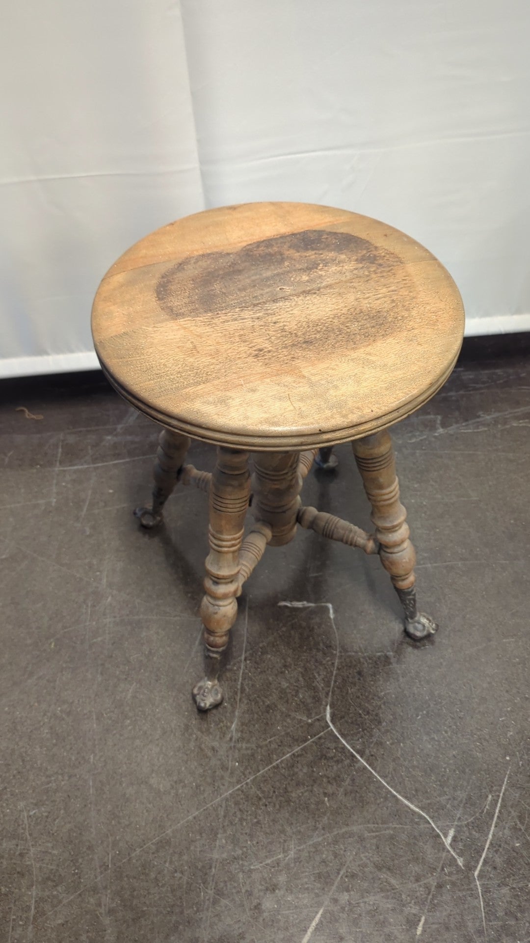 Antique Victorian Style Swivel Piano Stool with Claw Feet