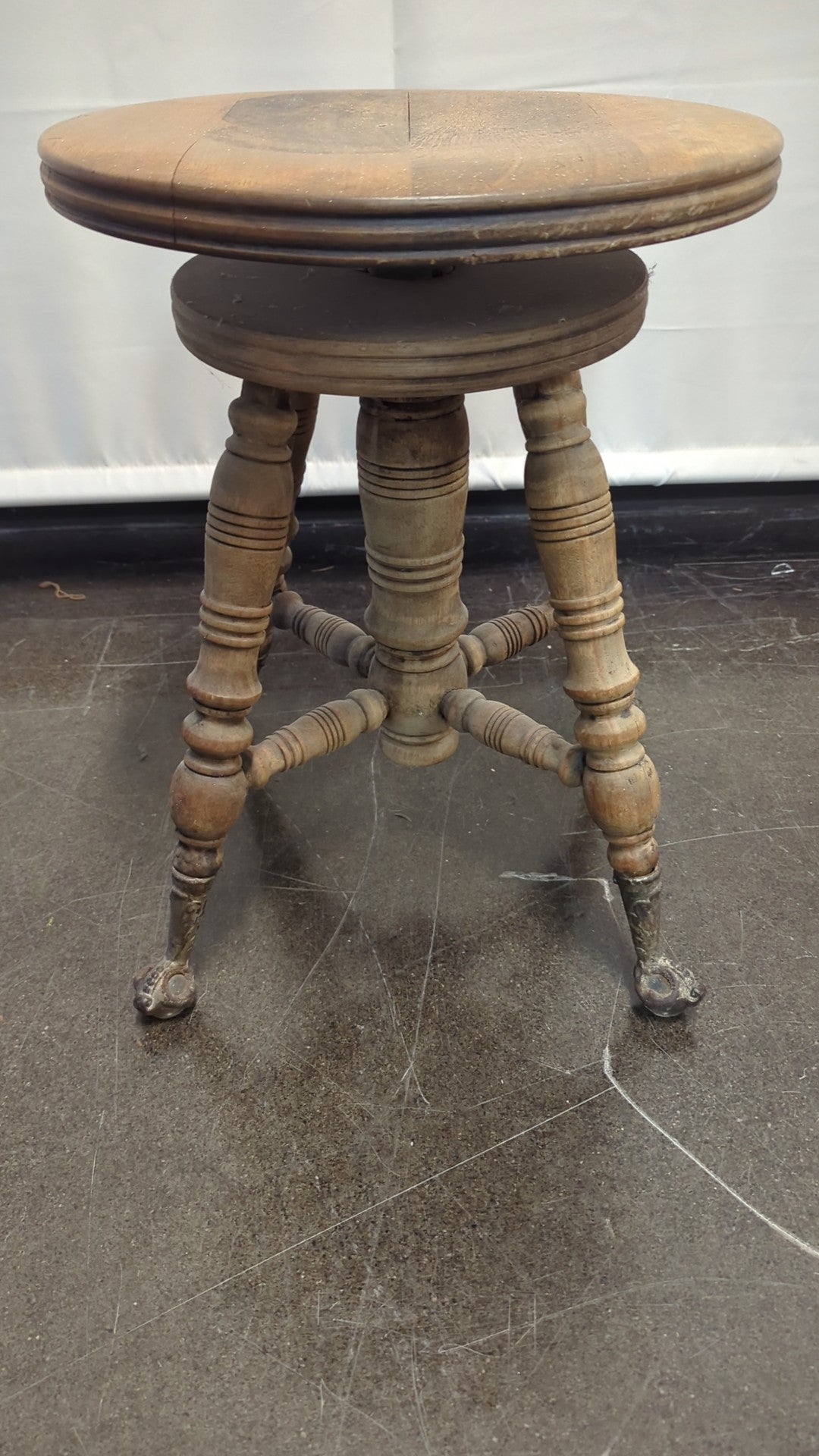 Antique Victorian Style Swivel Piano Stool with Claw Feet