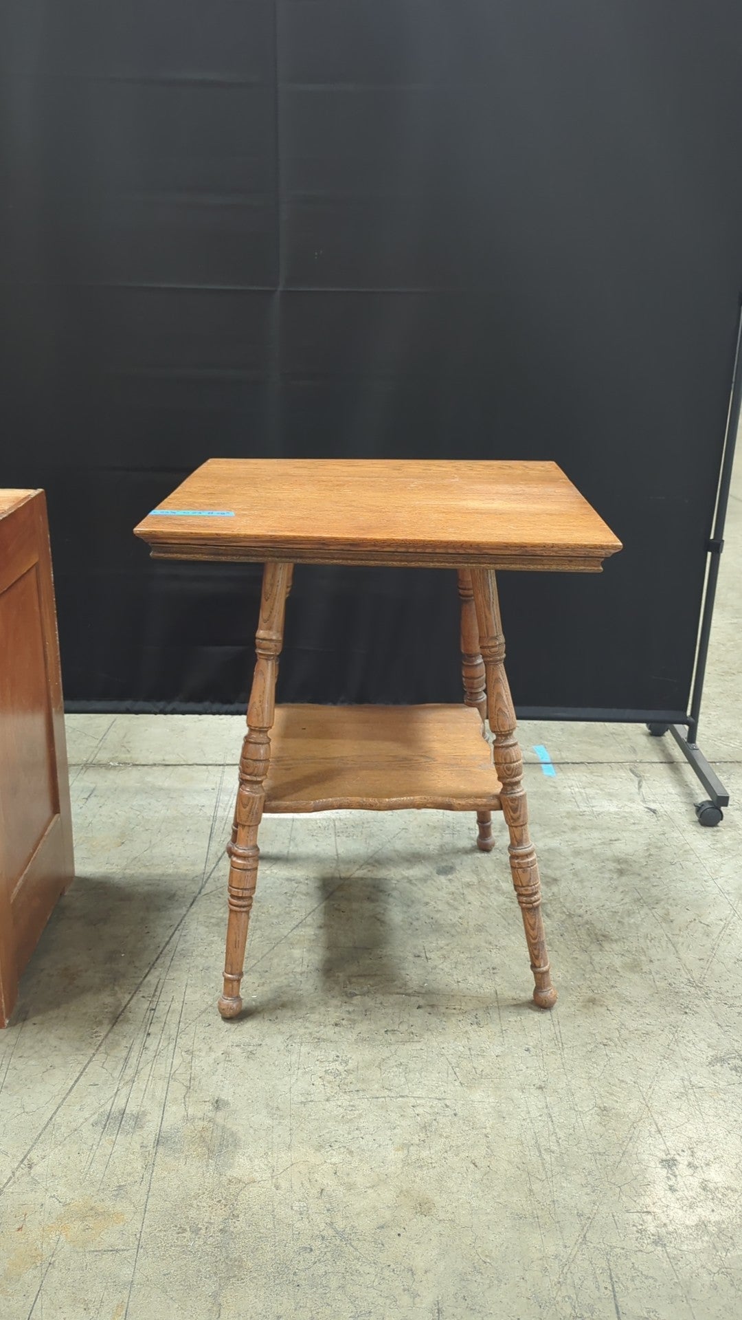 Vintage Medium Brown Wood End Table with Turned Legs
