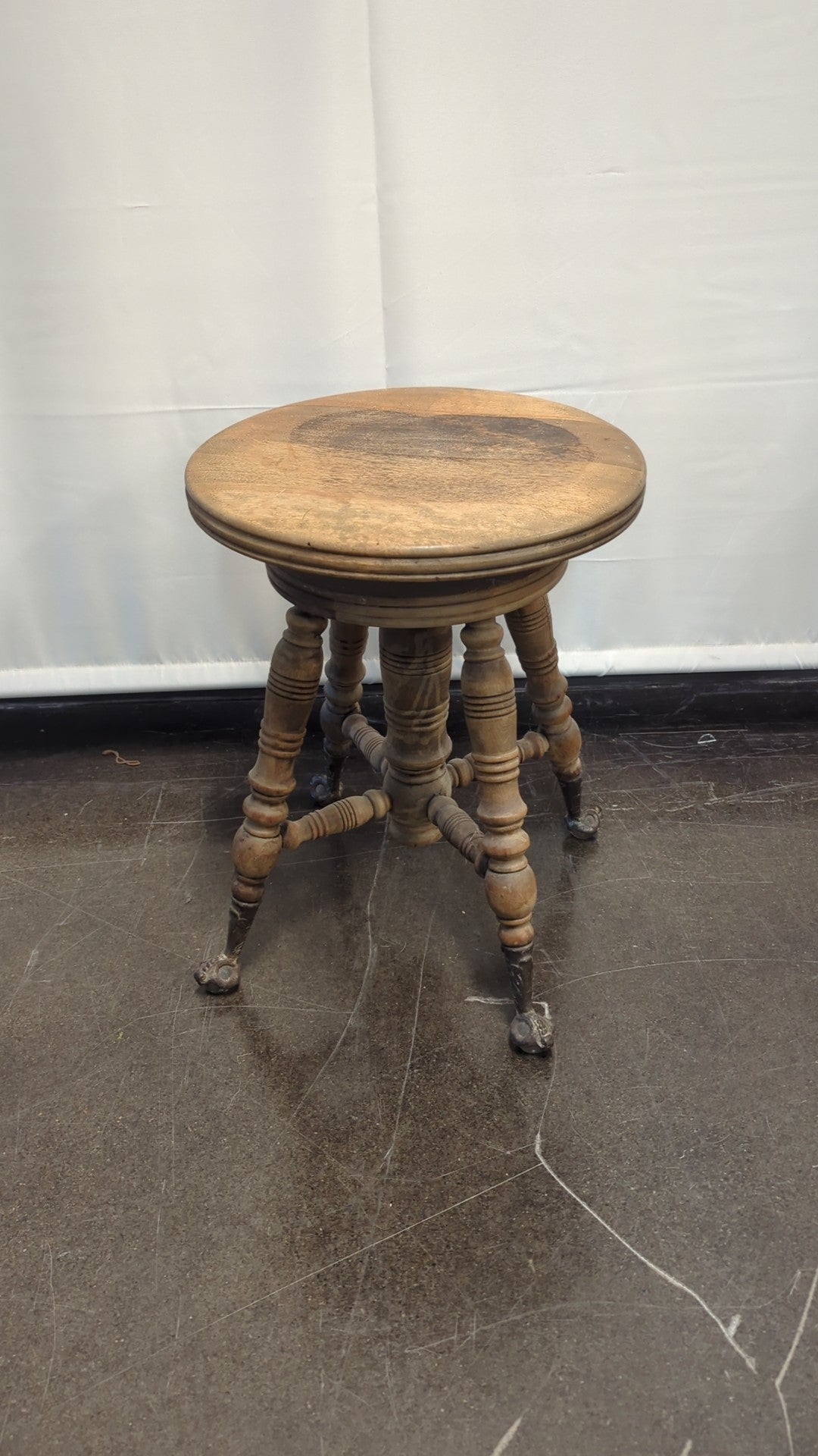 Antique Victorian Style Swivel Piano Stool with Claw Feet