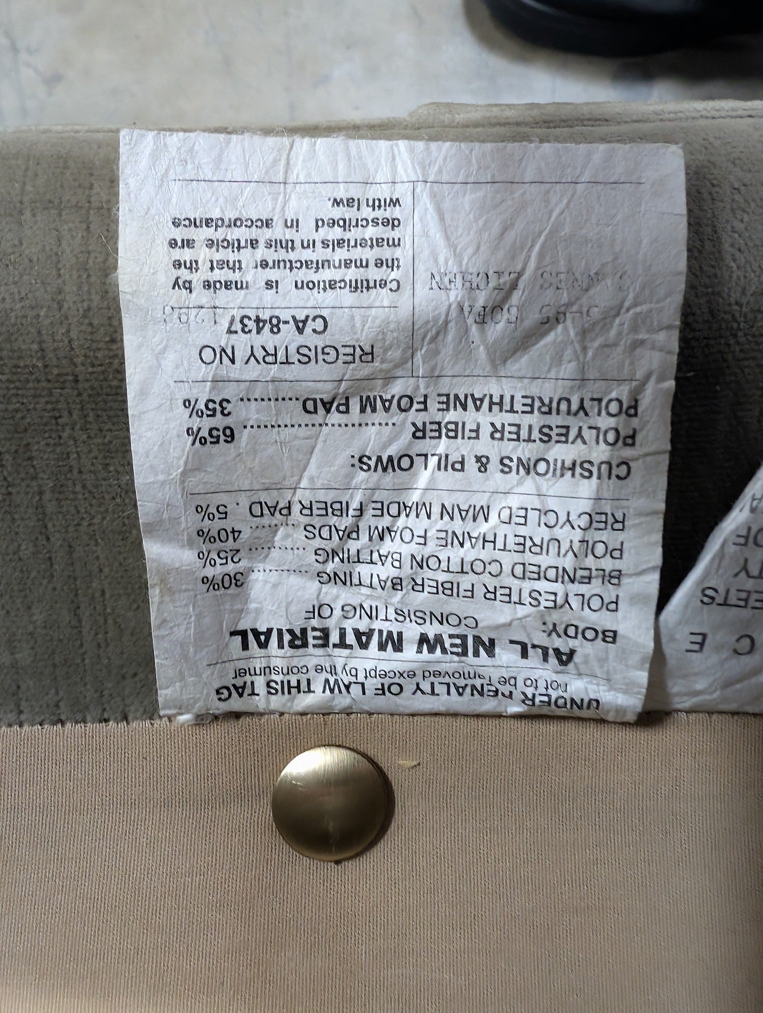 James Gordon Beige Rolled Arm Couch with Skirted Base