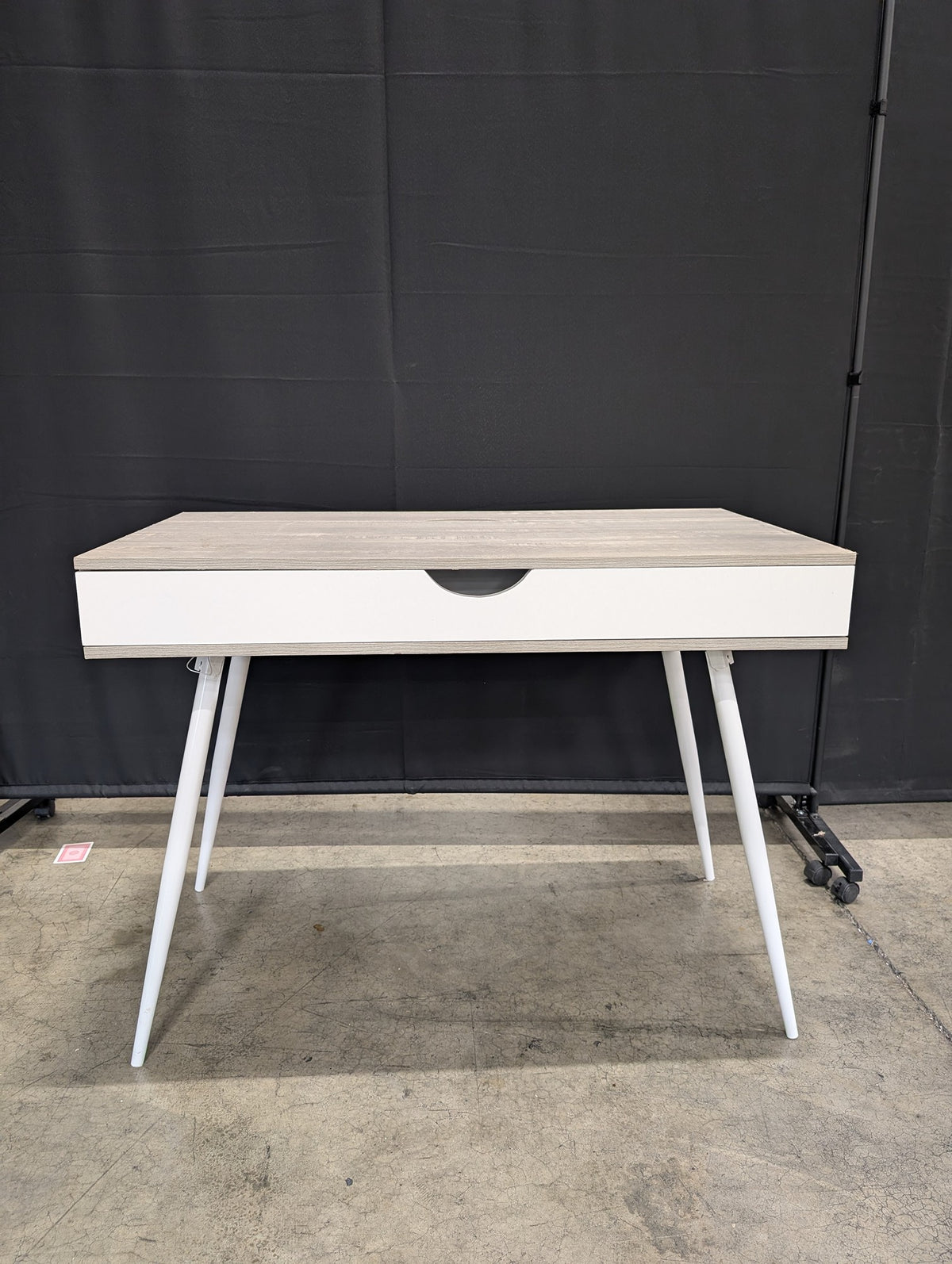 Light Wood Grain and White Desk with Tapered Legs
