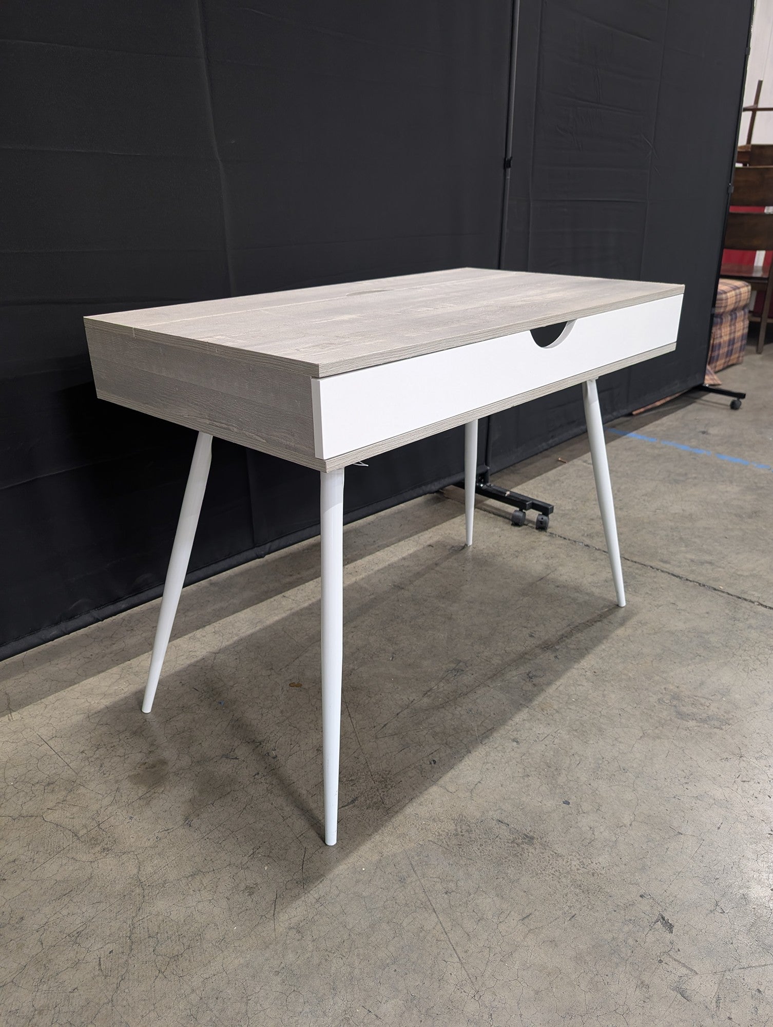 Light Wood Grain and White Desk with Tapered Legs