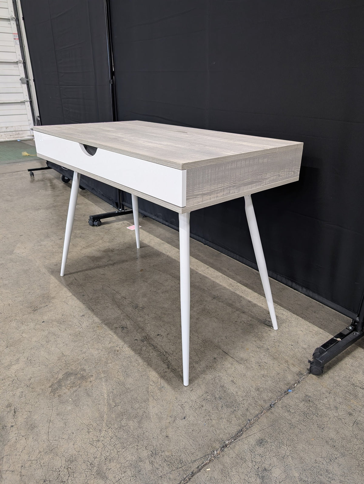 Light Wood Grain and White Desk with Tapered Legs