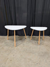Pair of Modern White Top End Tables with Natural Wood Legs