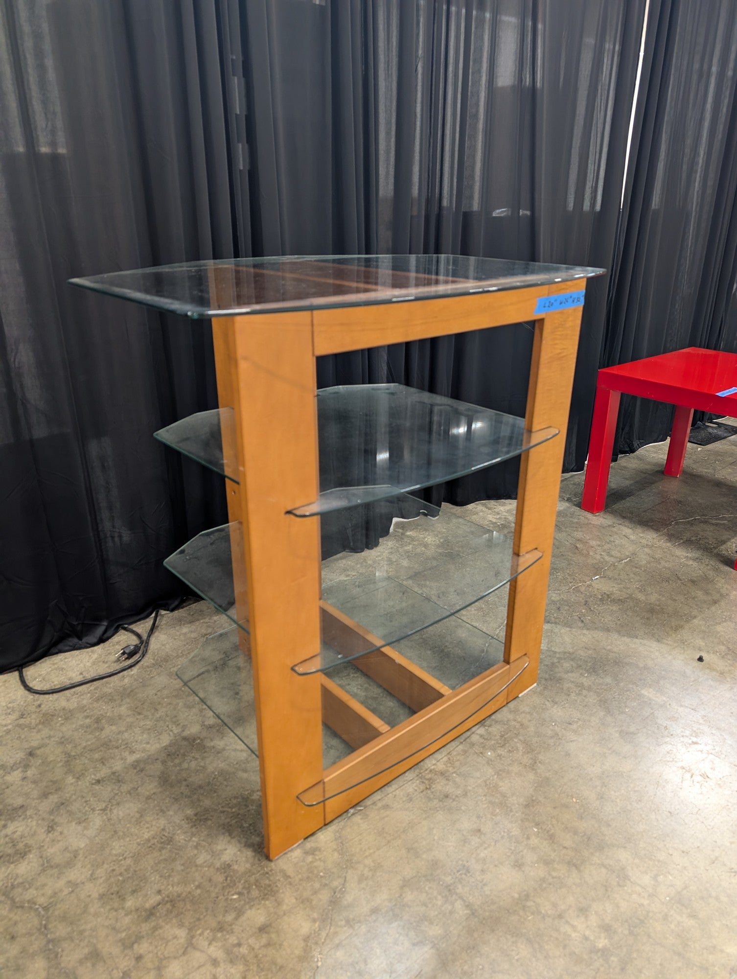 Light Wood Four-Tier TV Stand with Glass Shelves