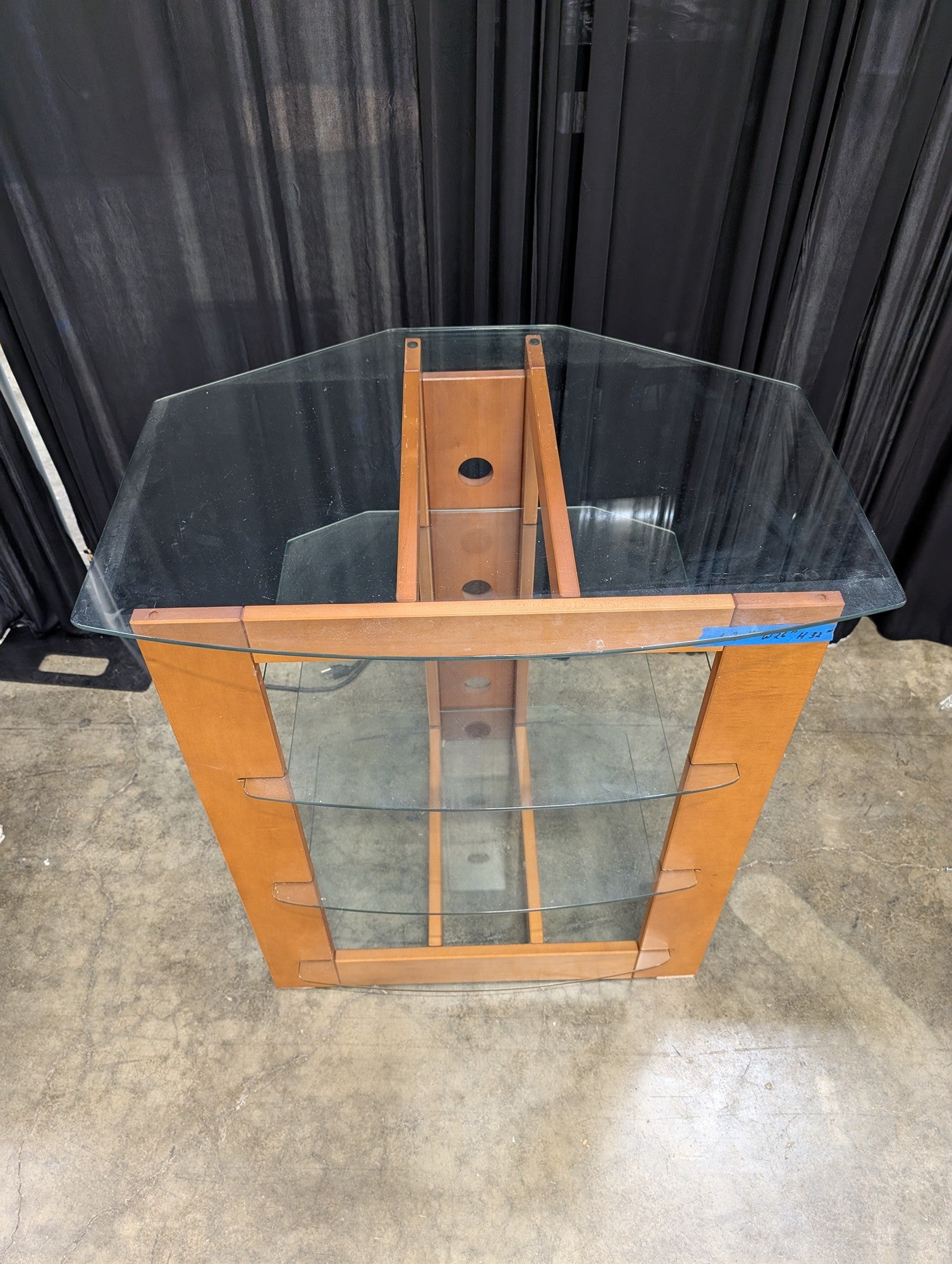 Light Wood Four-Tier TV Stand with Glass Shelves