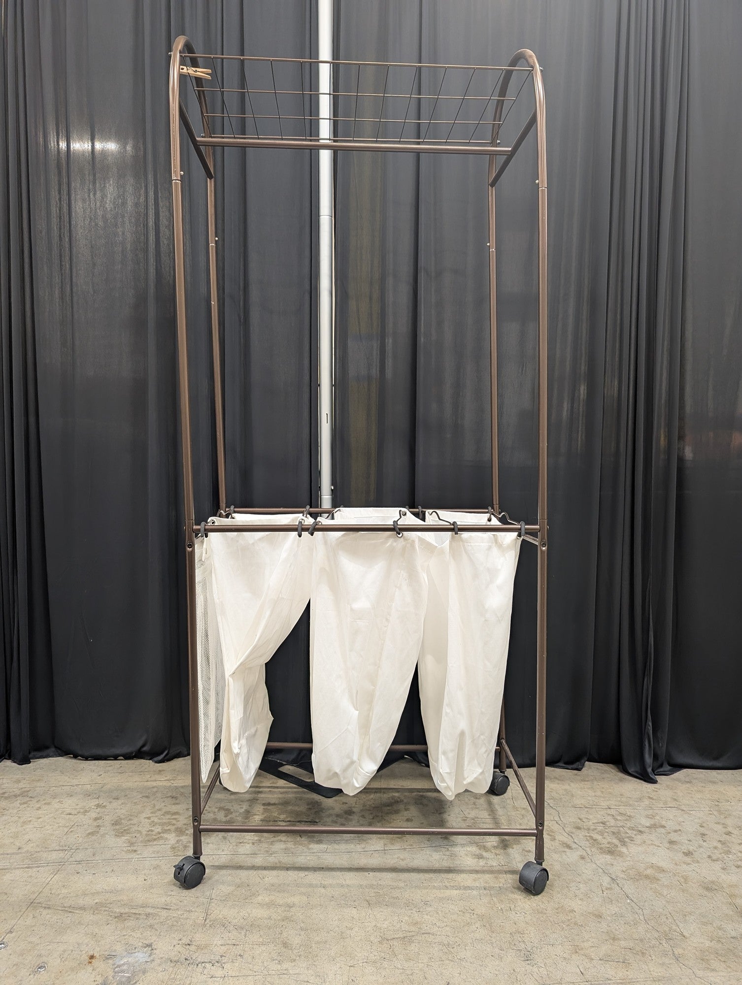 Bronze Metal Rolling Laundry Sorter with Drying Rack