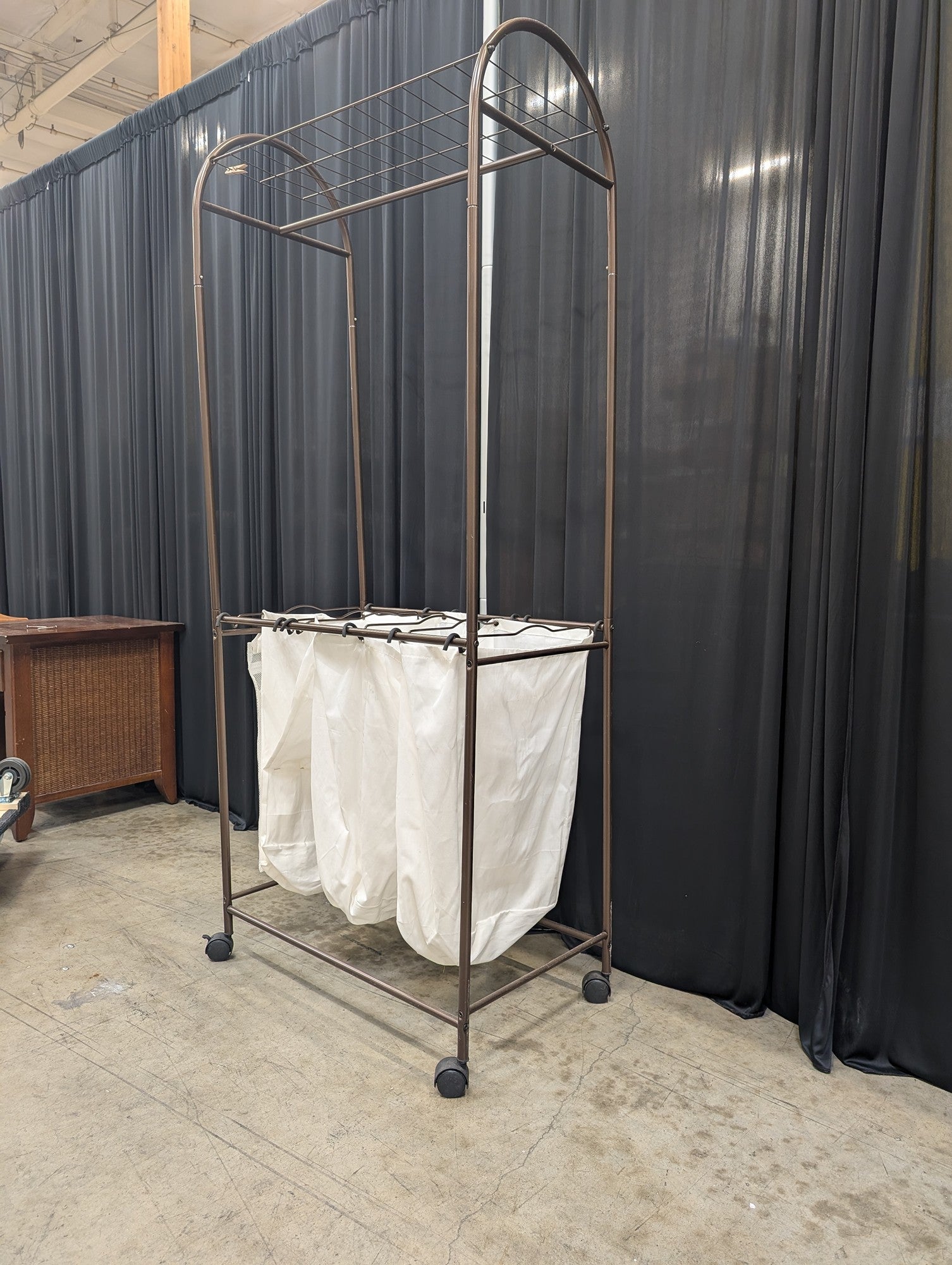 Bronze Metal Rolling Laundry Sorter with Drying Rack