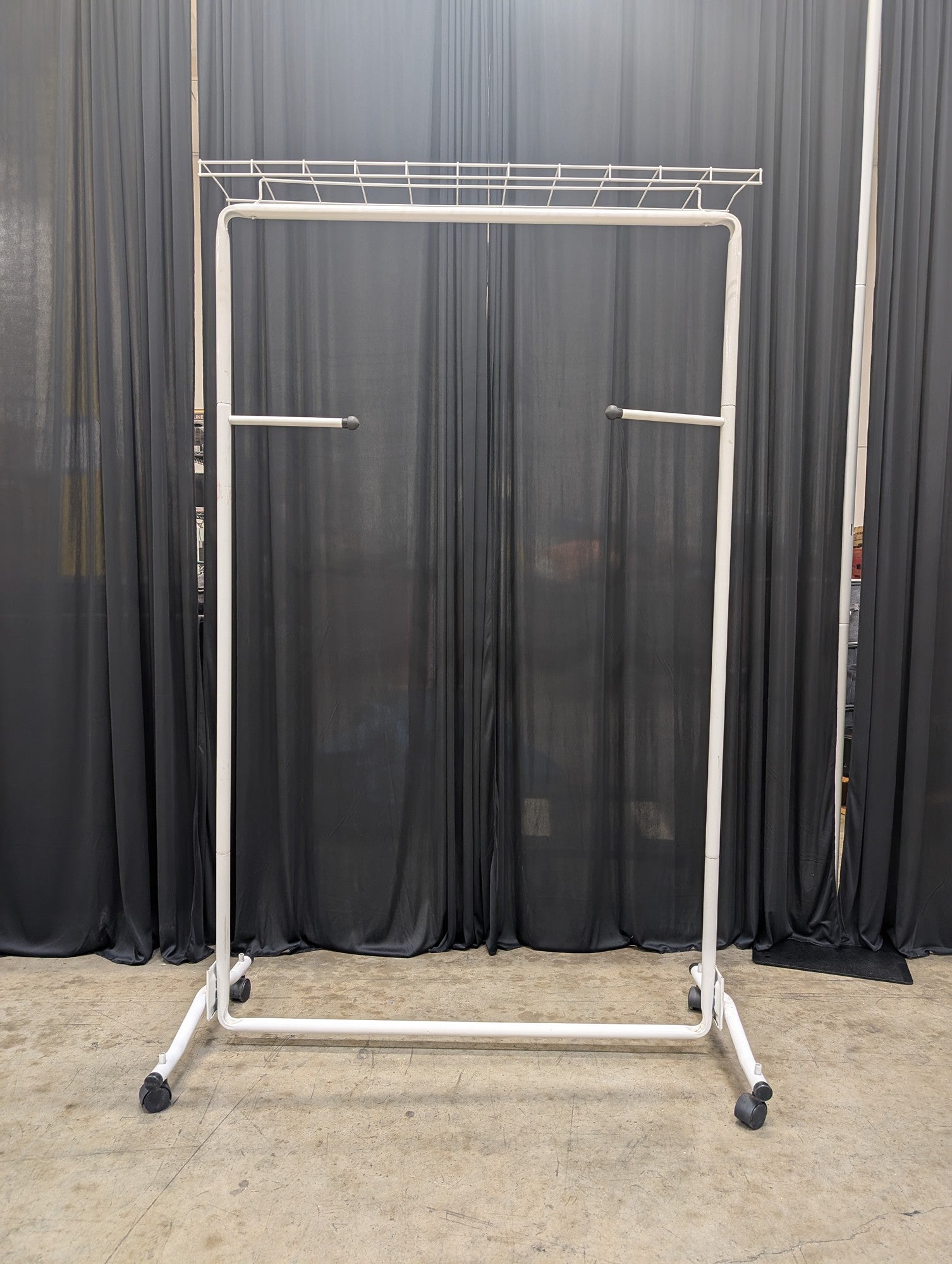 White Metal Rolling Clothes Rack with Top Shelf