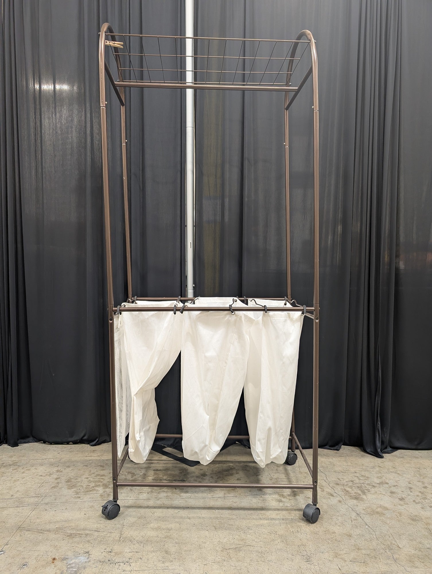 Bronze Metal Rolling Laundry Sorter with Drying Rack