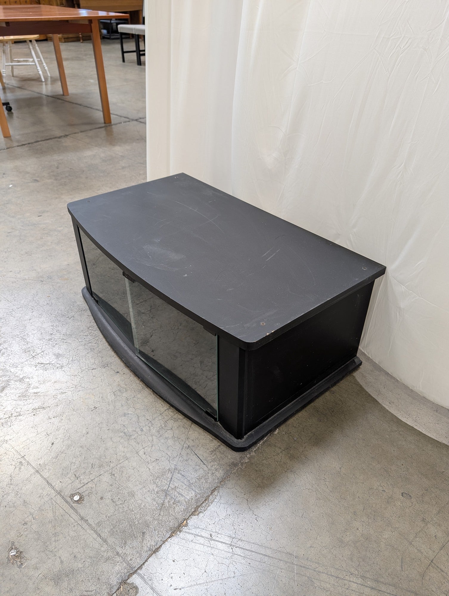 Black Wood Composite Curved Front TV Stand with Glass Doors