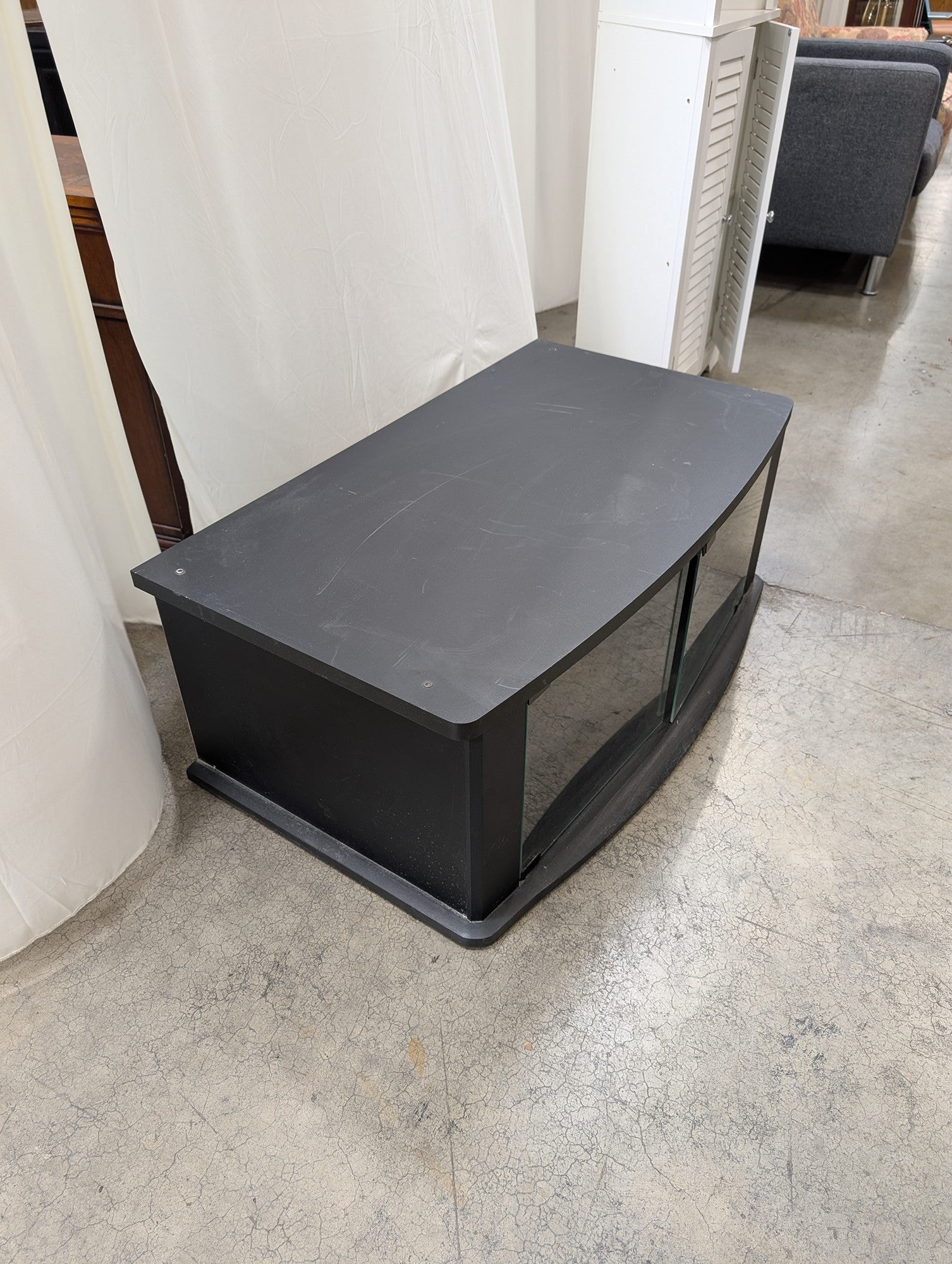 Black Wood Composite Curved Front TV Stand with Glass Doors