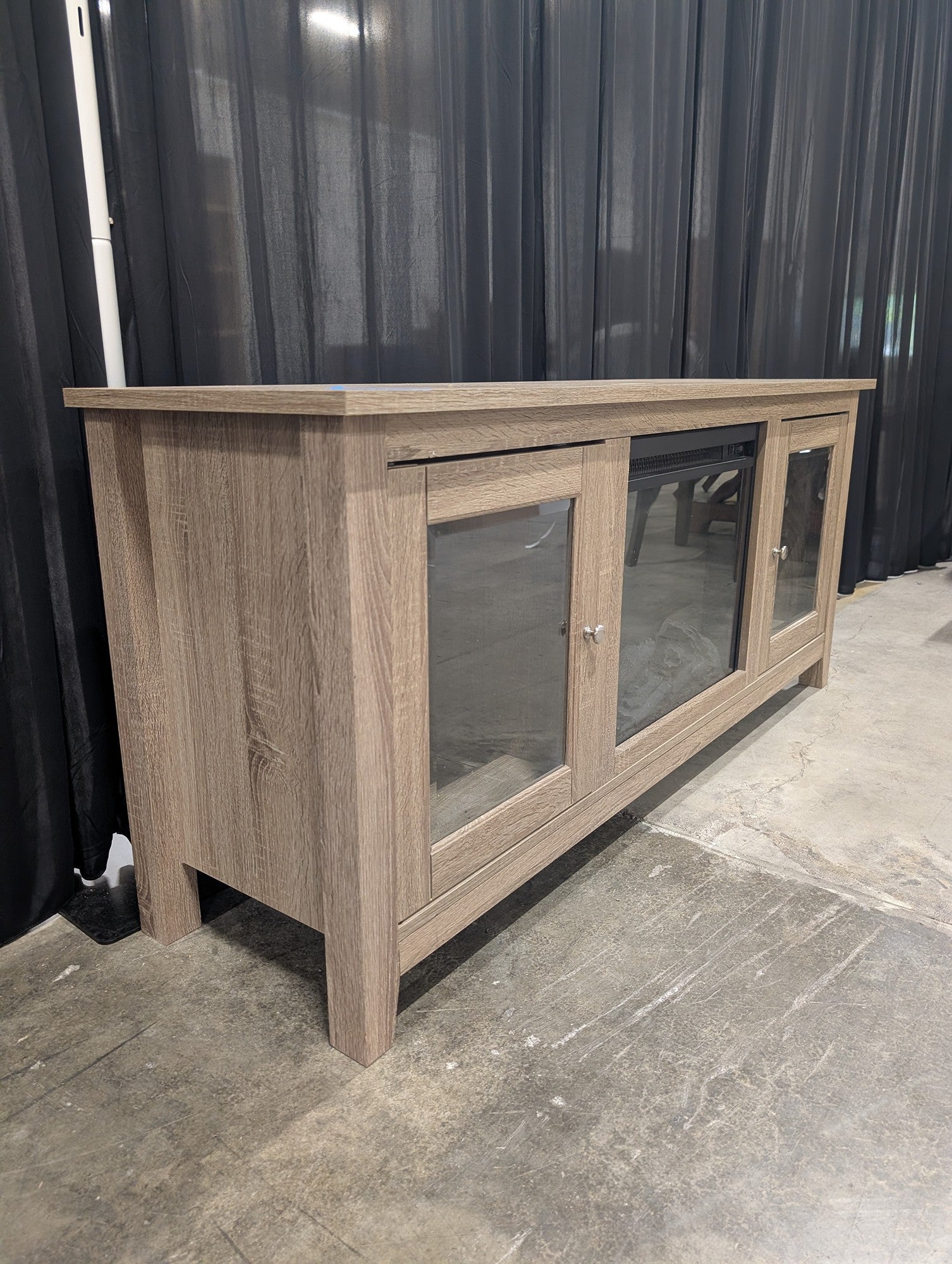 Greyish Brown Laminate TV Stand with Electric Fireplace