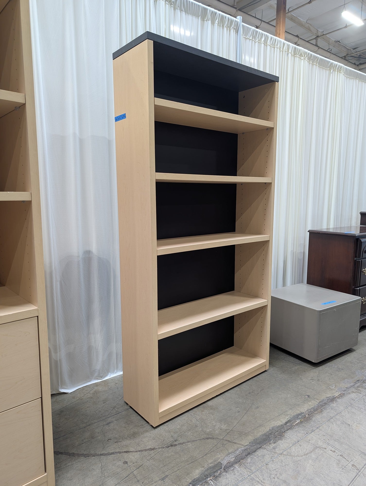 Five-Shelf Light Wood Bookcase with Black Backing