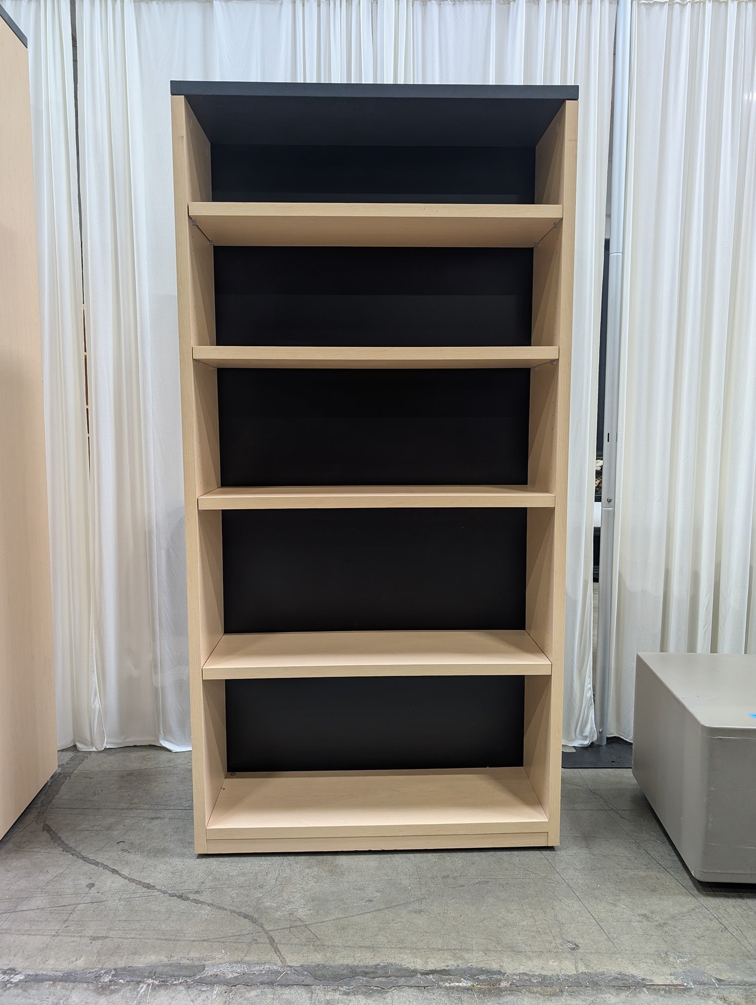 Five-Shelf Light Wood Bookcase with Black Backing