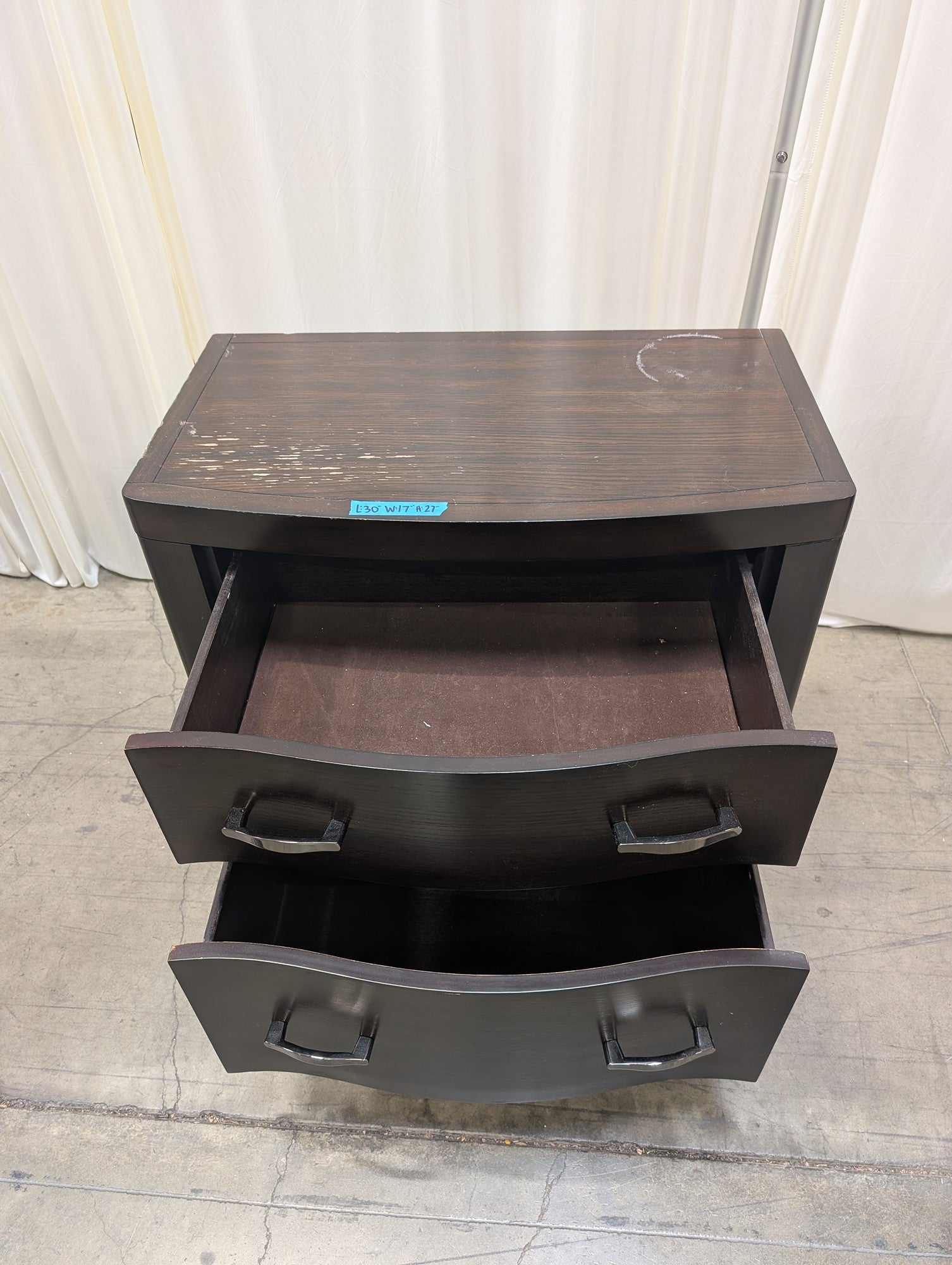 Curved Front Two-Drawer Nightstand in Dark Wood