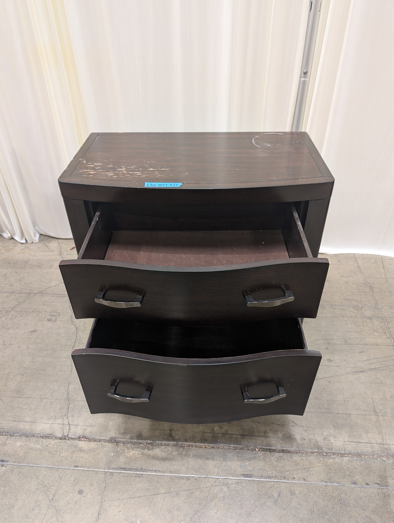 Curved Front Two-Drawer Nightstand in Dark Wood