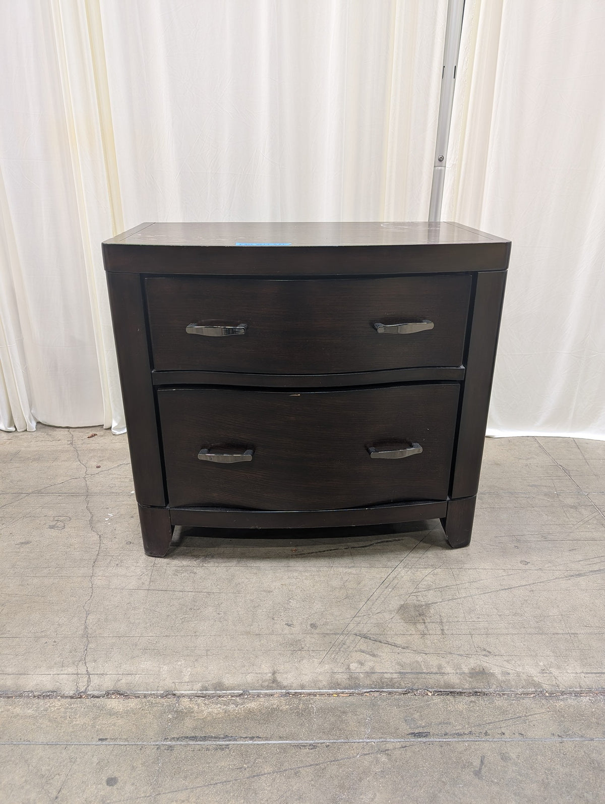Curved Front Two-Drawer Nightstand in Dark Wood