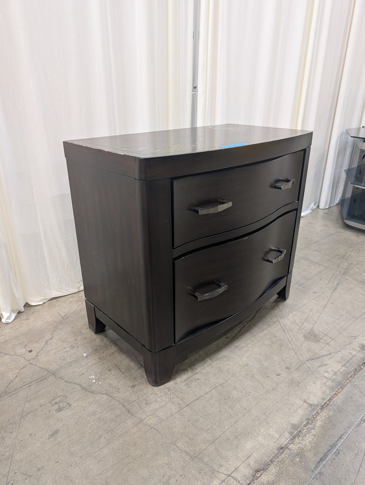 Curved Front Two-Drawer Nightstand in Dark Wood