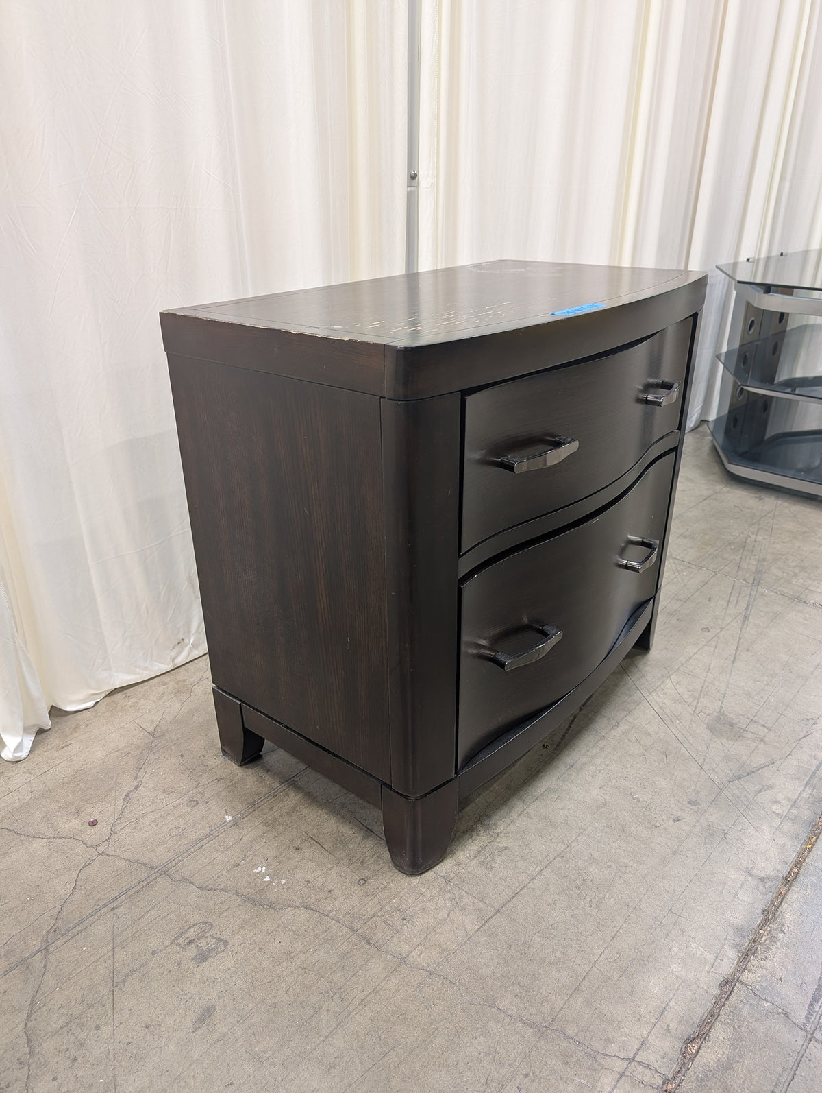 Curved Front Two-Drawer Nightstand in Dark Wood