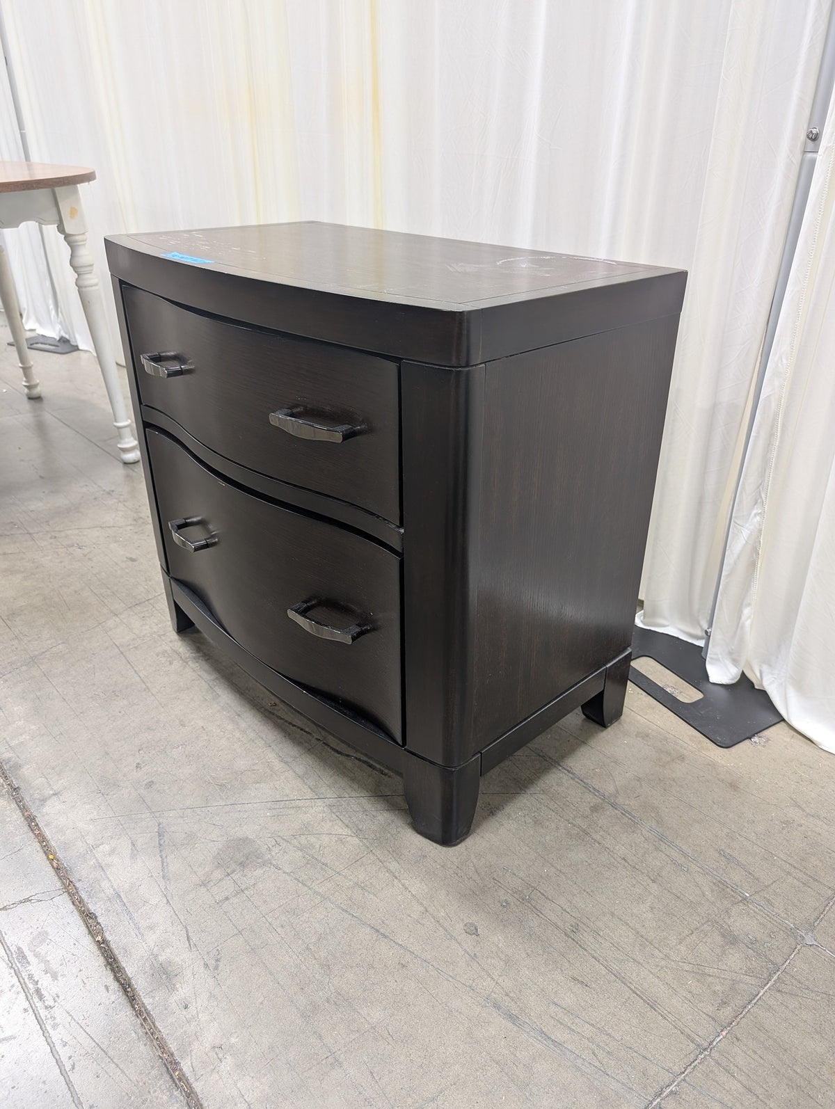 Curved Front Two-Drawer Nightstand in Dark Wood