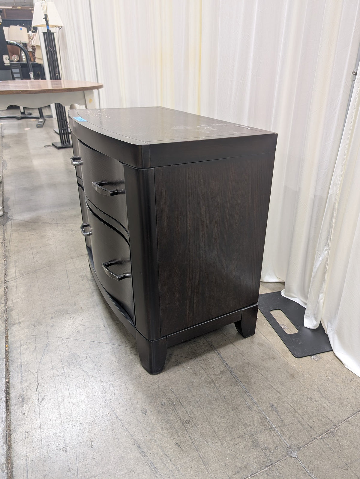 Curved Front Two-Drawer Nightstand in Dark Wood