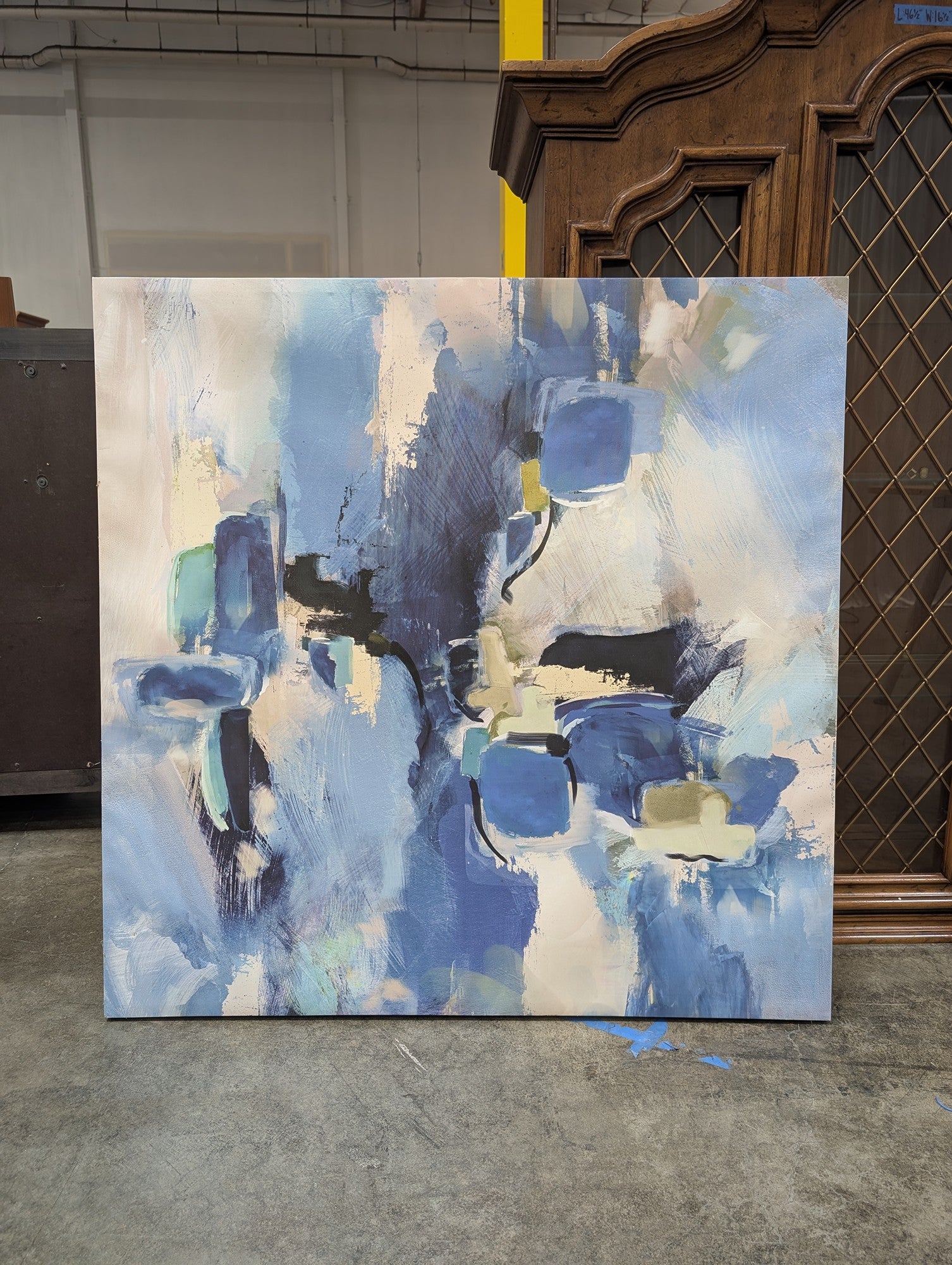 Abstract Blue and White Canvas Painting
