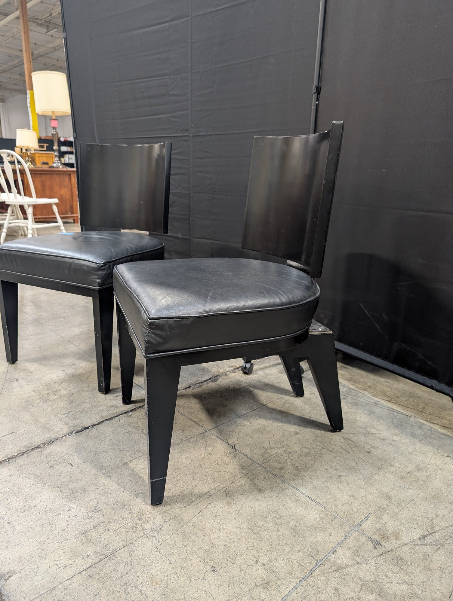 Contemporary Black Upholstered Dining Chairs Set of Two