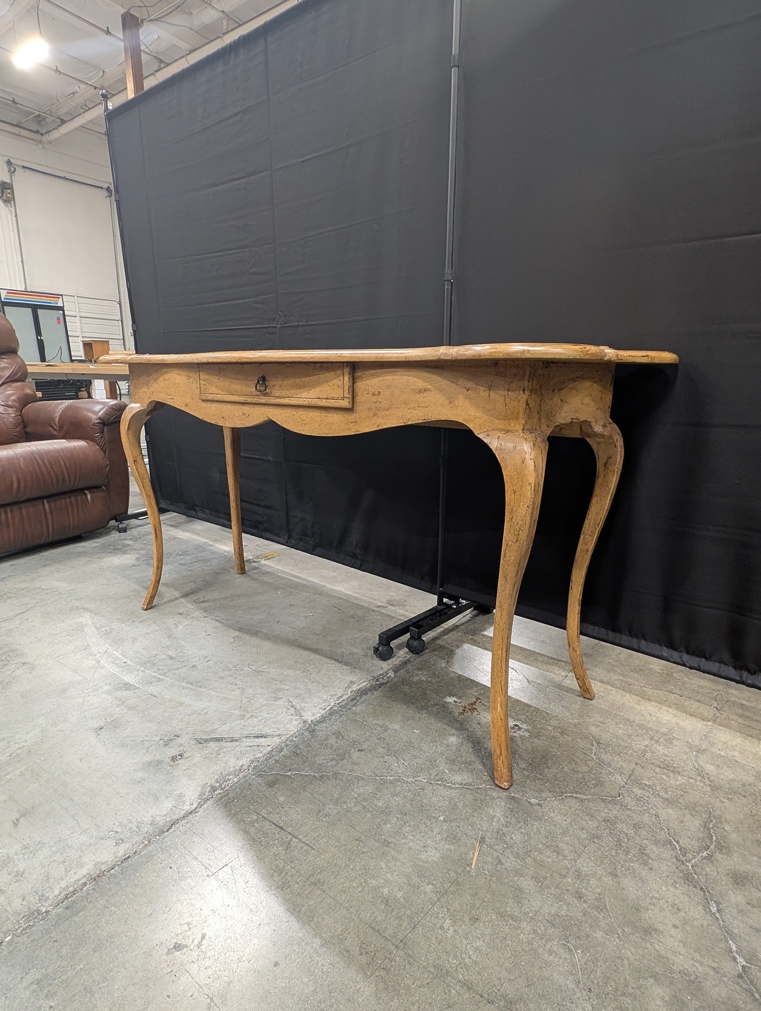 Distressed Wood Minton-Spidell Console Table with Cabriole Legs and Single Drawer
