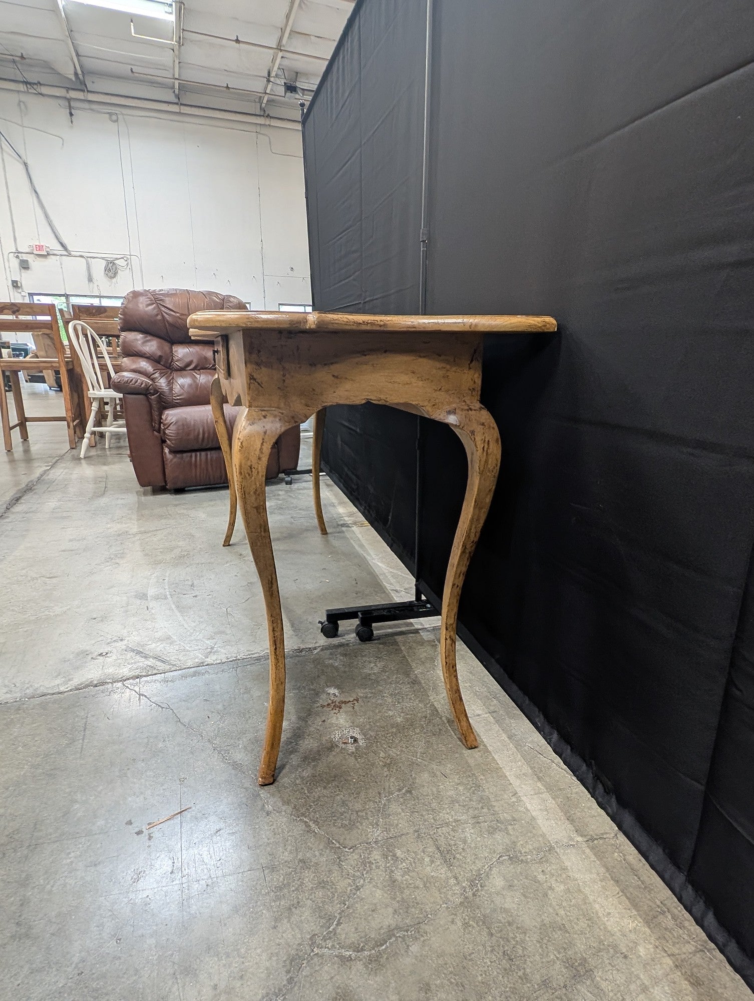 Distressed Wood Minton-Spidell Console Table with Cabriole Legs and Single Drawer