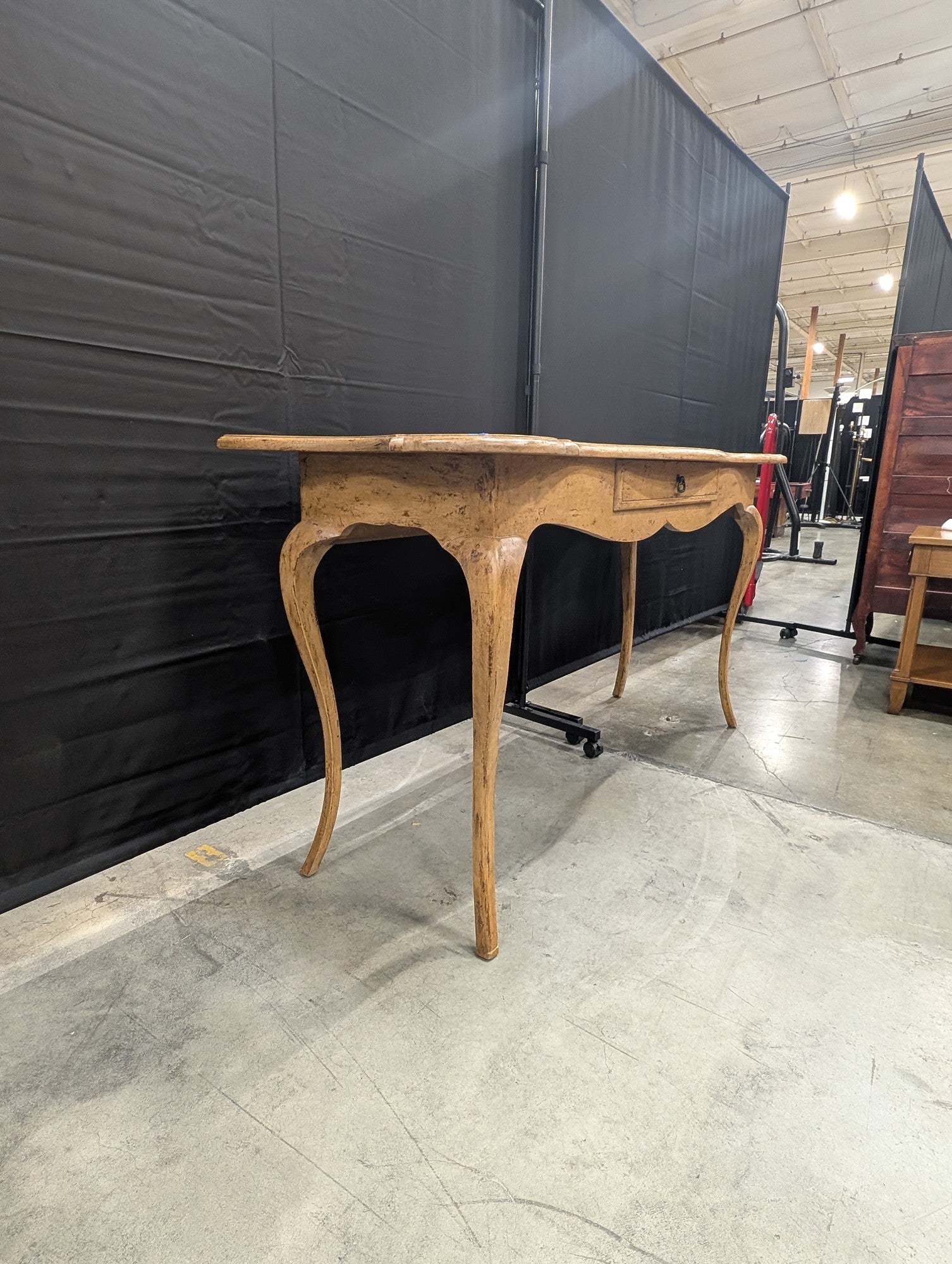 Distressed Wood Minton-Spidell Console Table with Cabriole Legs and Single Drawer