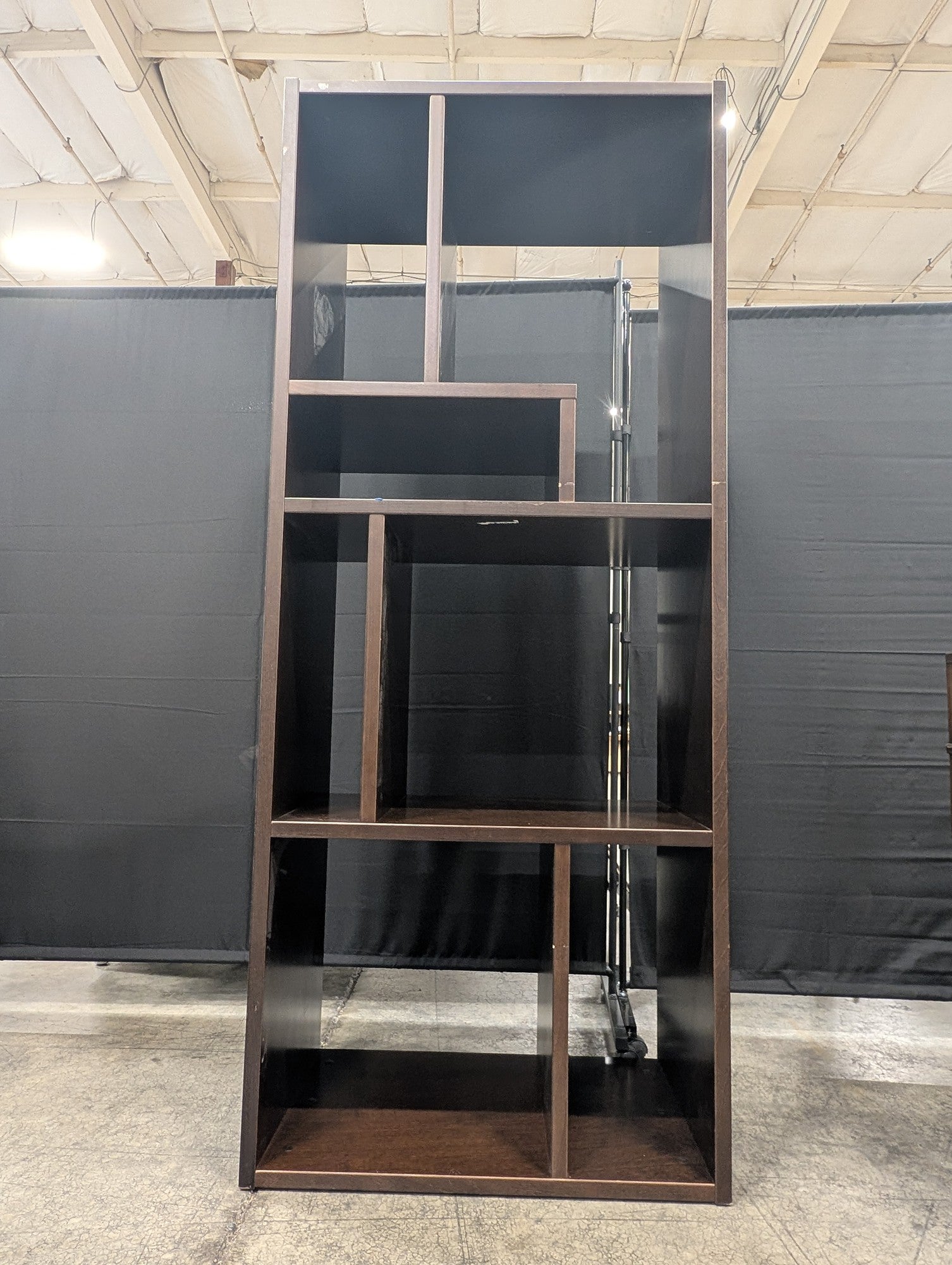 Tall Dark Brown Asymmetrical Cubby Bookshelf