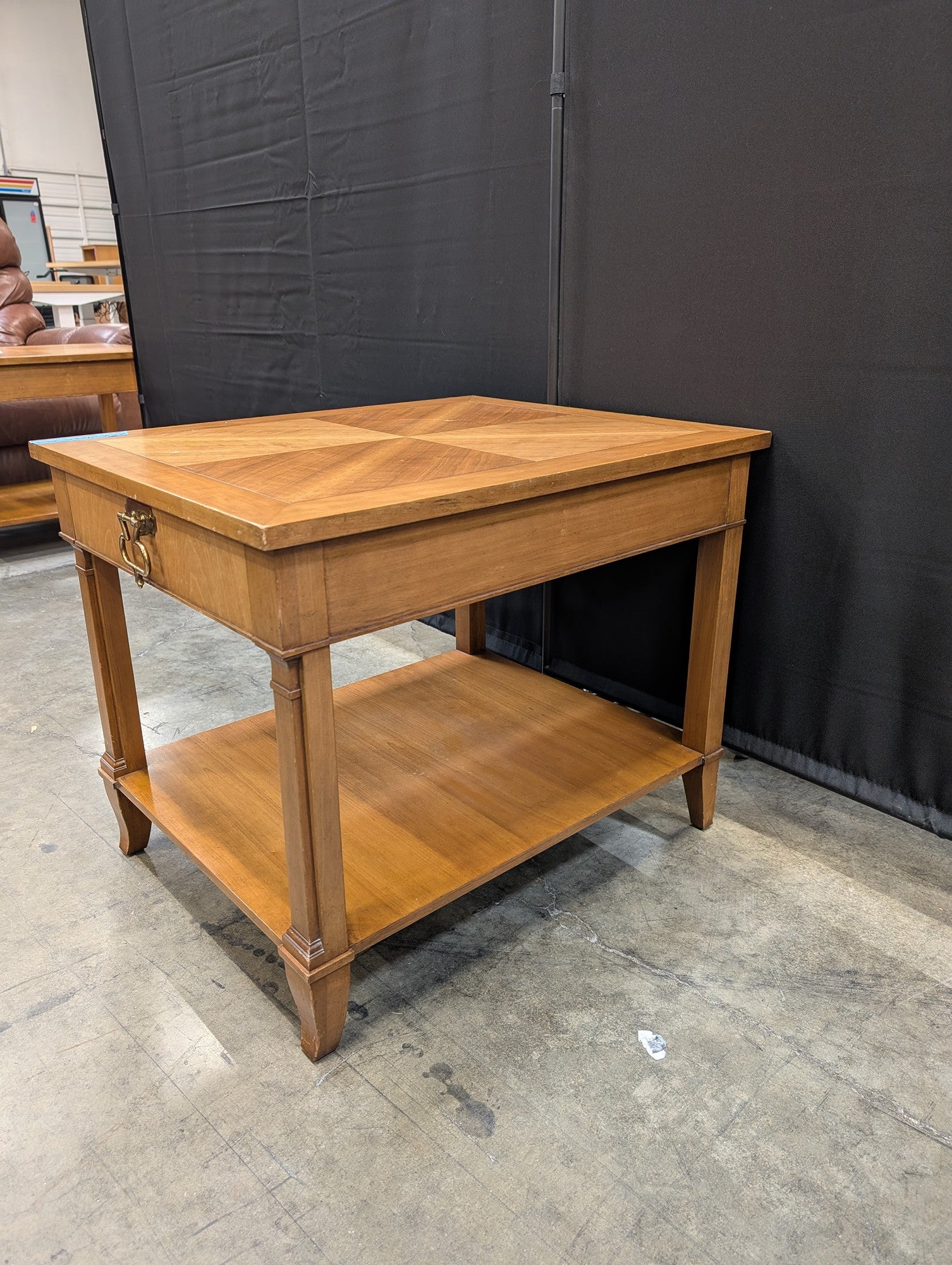 Baker Furniture Refined Wood Side Table with Parquet Top and Shelf