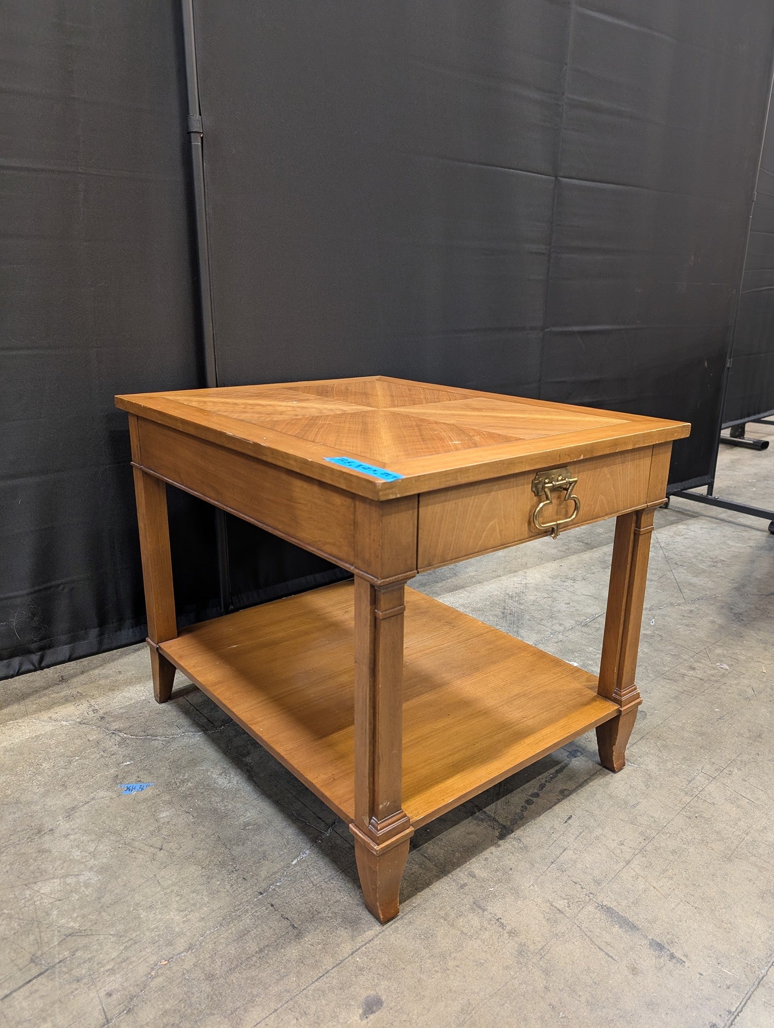 Baker Furniture Refined Wood Side Table with Parquet Top and Shelf