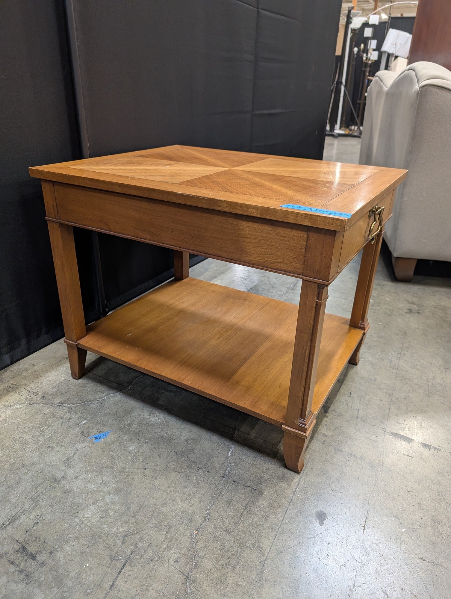 Baker Furniture Refined Wood Side Table with Parquet Top and Shelf