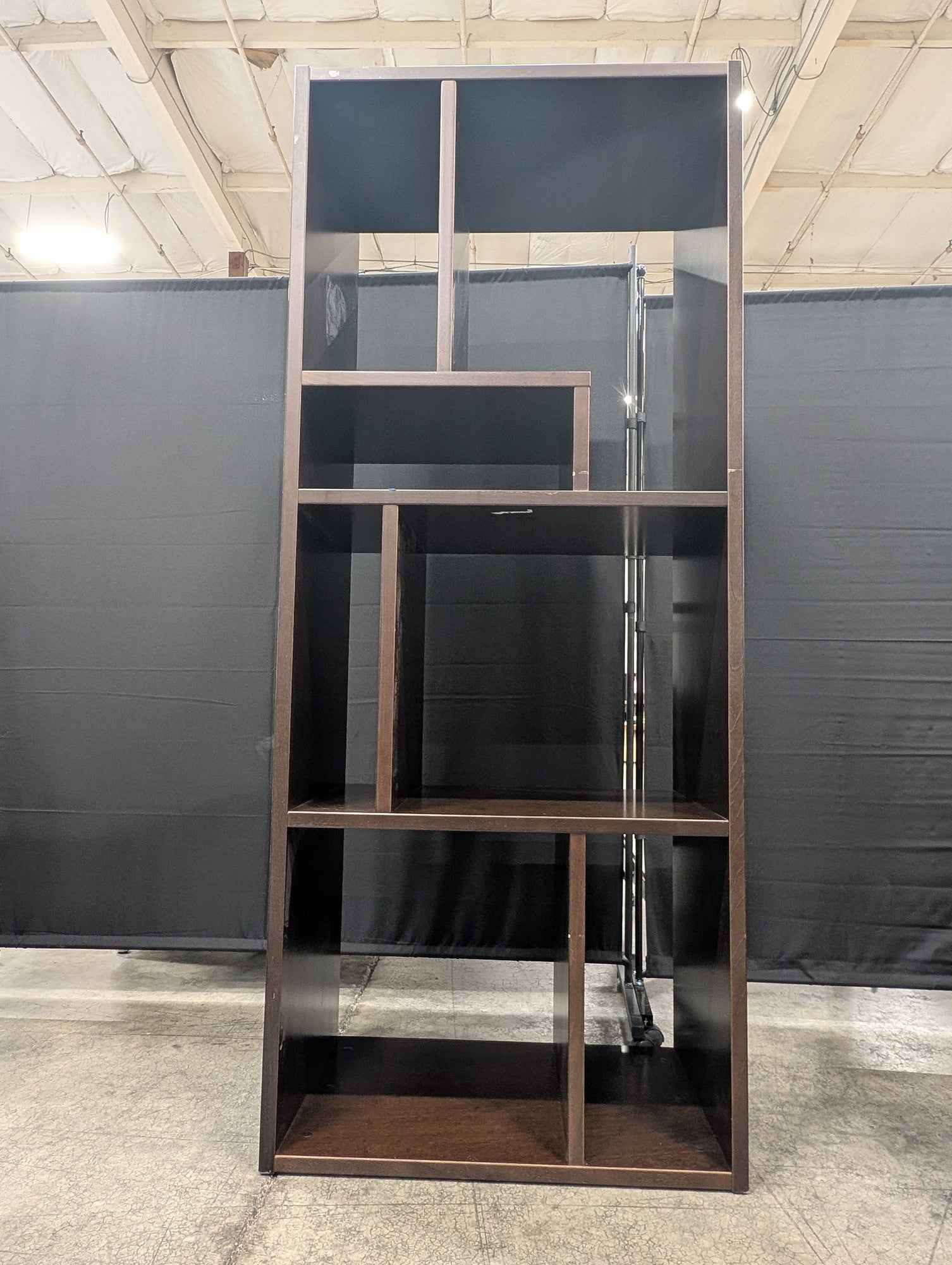 Tall Dark Brown Asymmetrical Cubby Bookshelf