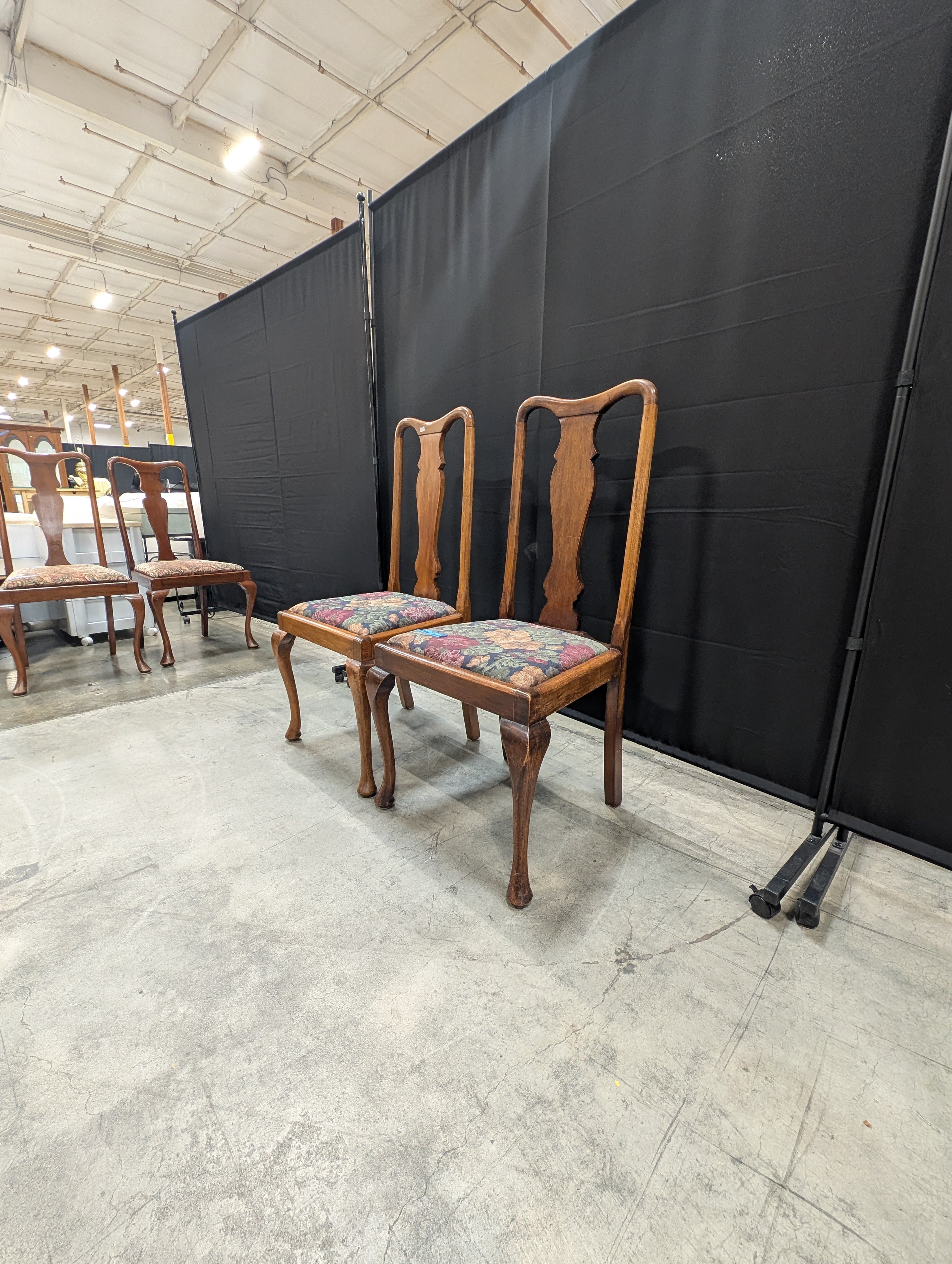 Pair of Traditional Carved Wood Dining Chair with Floral Upholstery