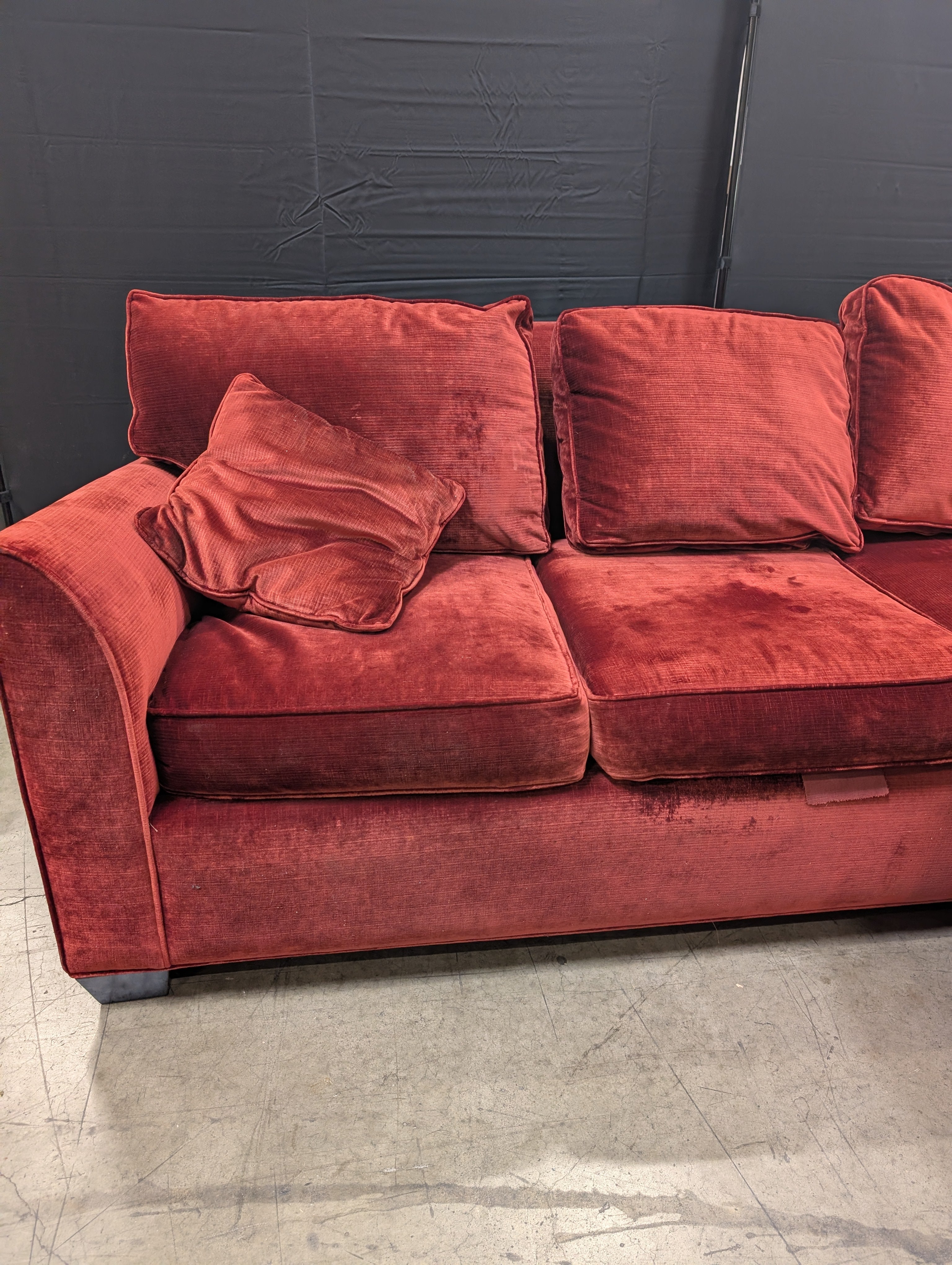 Used Vintage Style Red Velvet Sectional Sofa