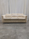Cream Textured Fabric Couch with Track Arms