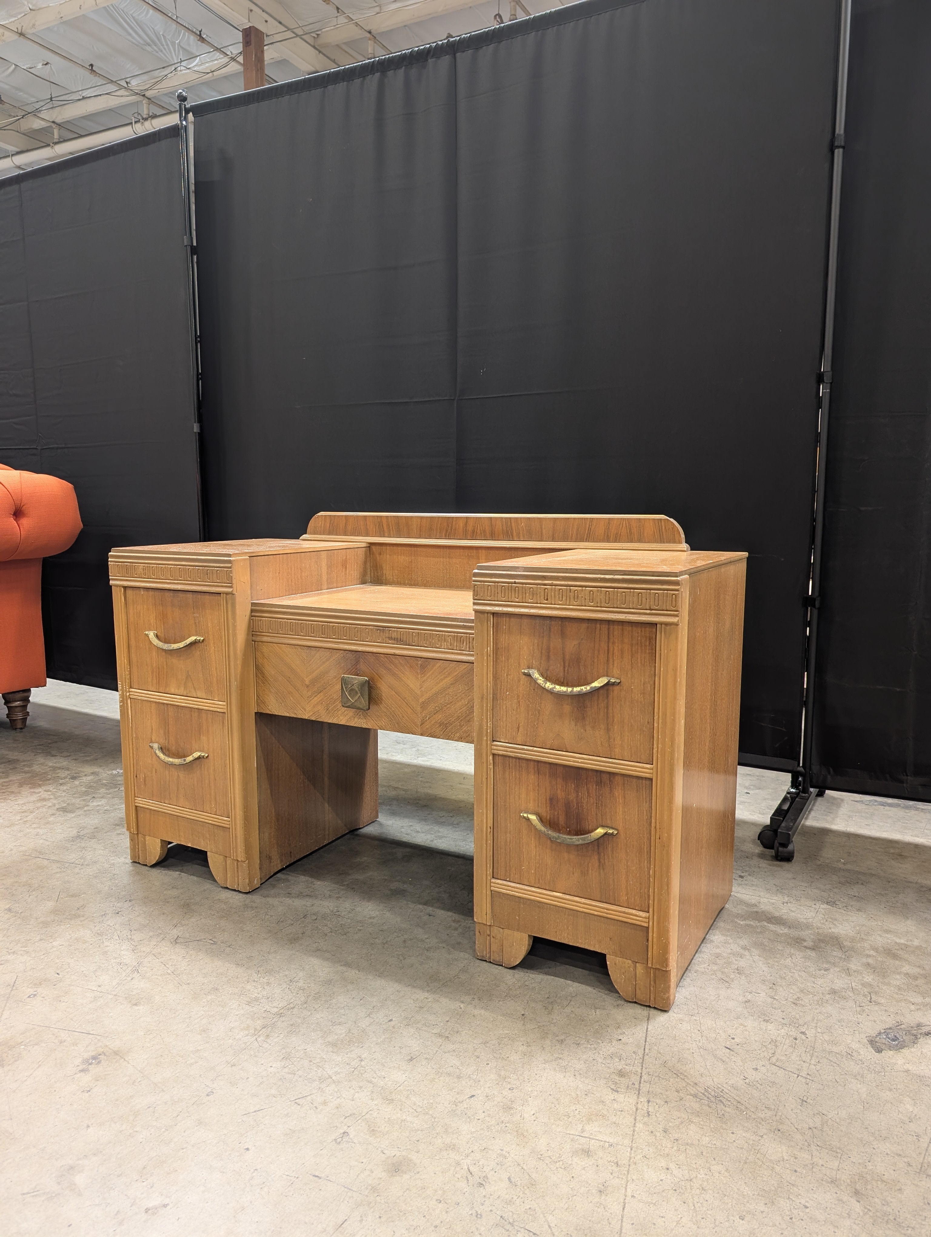 Vintage Wood Vanity Desk with Multiple Drawers