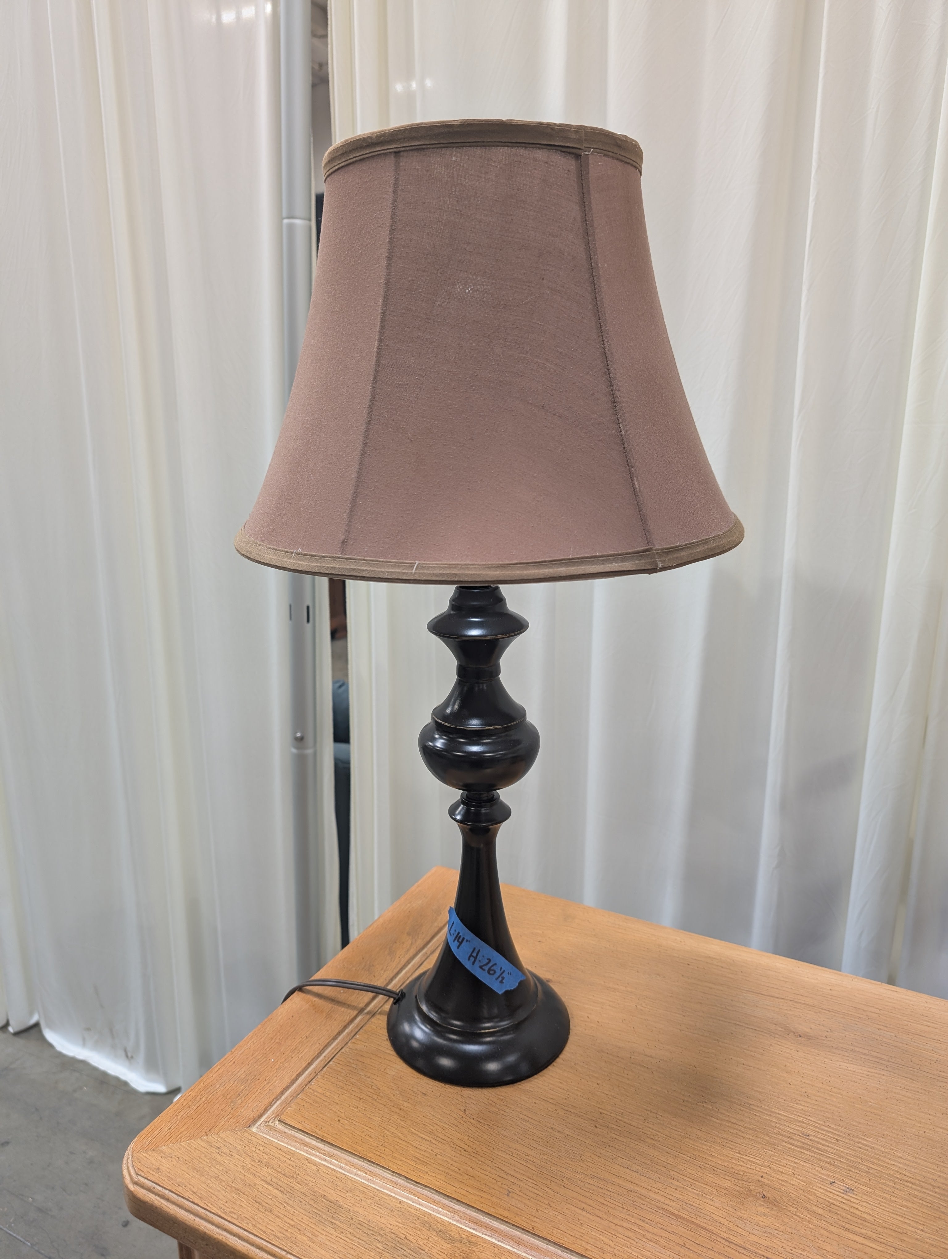 Traditional Black Metal Table Lamp with Brown Shade