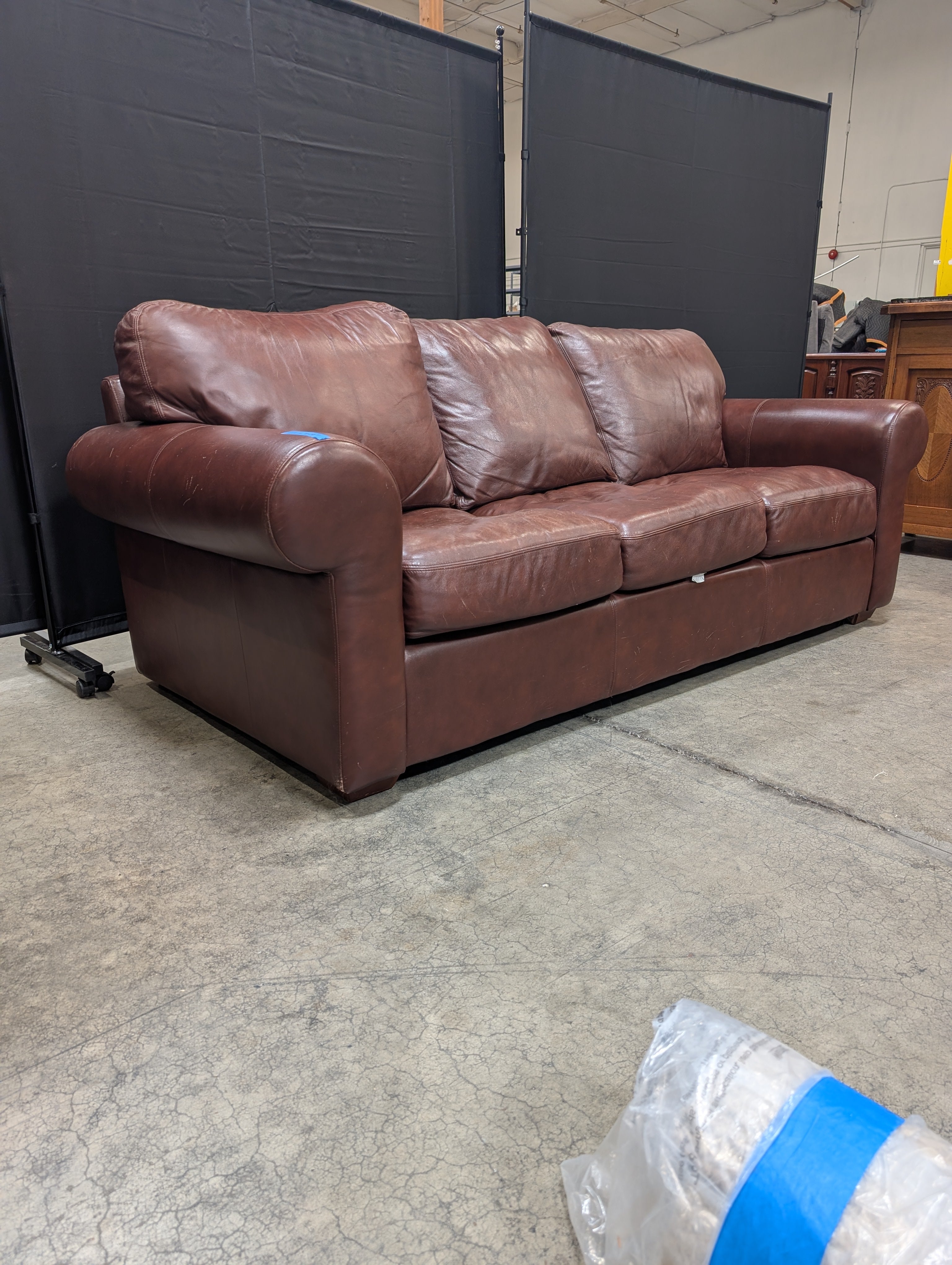 Legacy Leather Three-Cushion Burgundy Leather Sofa