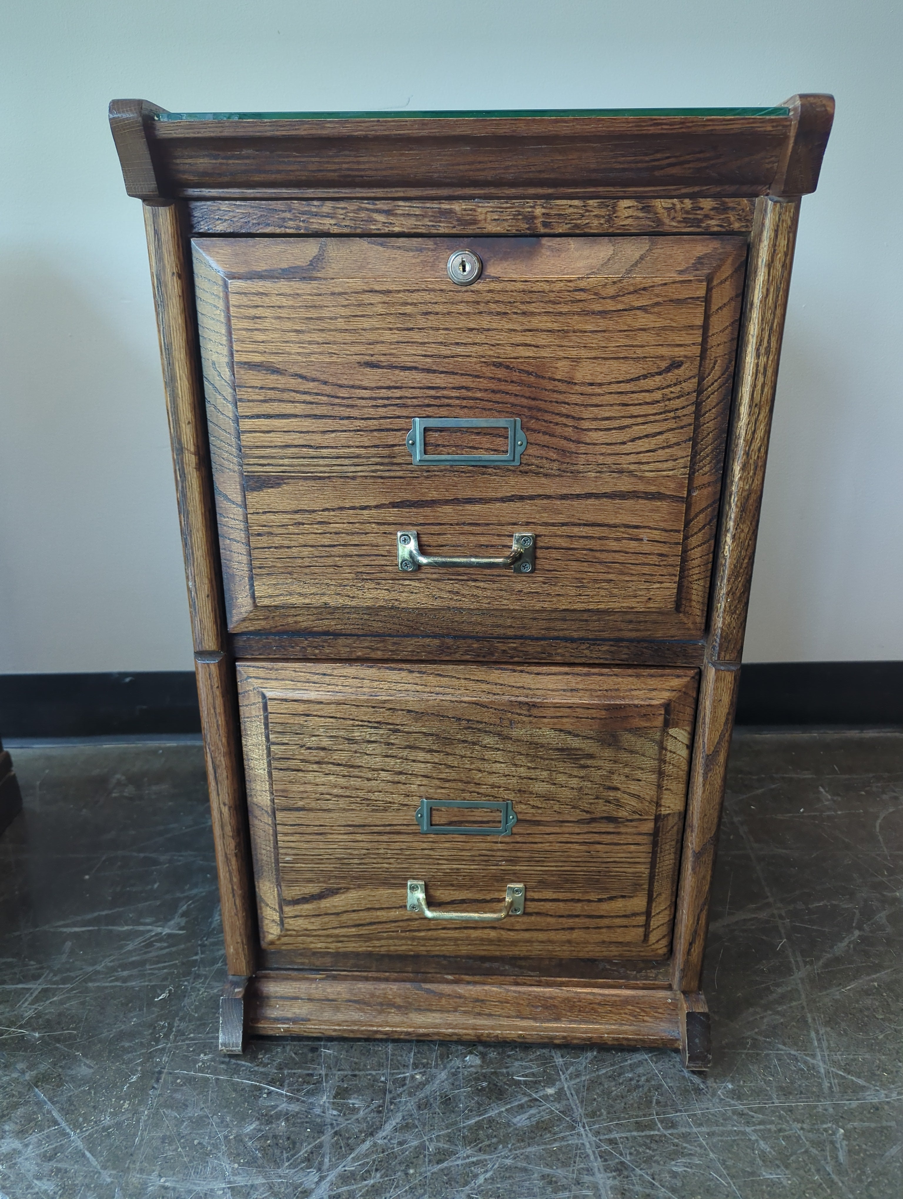 Dark Wood File Cabinet With Glass Top