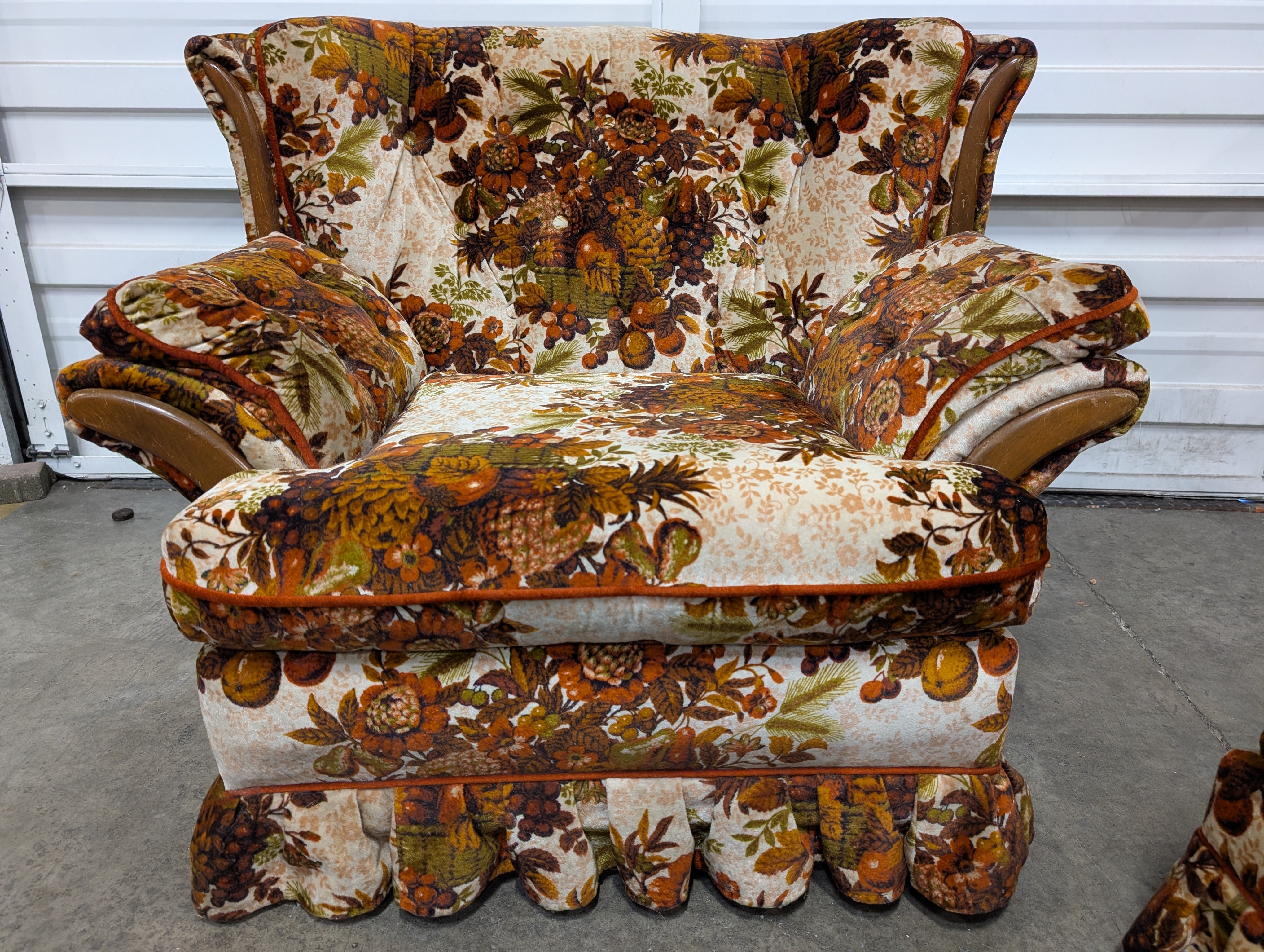 Vintage Floral Upholstered Armchair and Ottoman Set