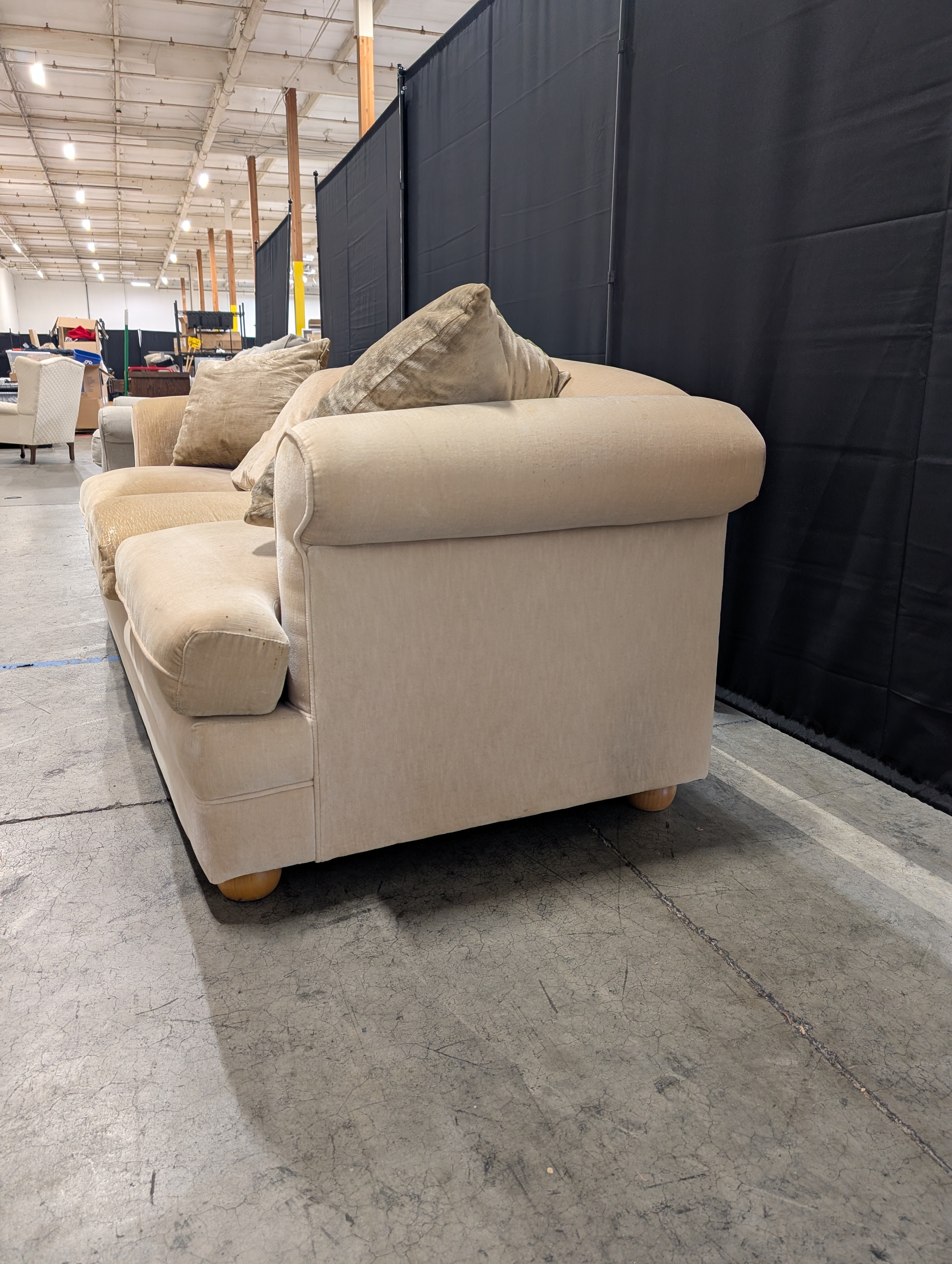 Neutral Fabric Upholstered Sofa with Rolled Arms