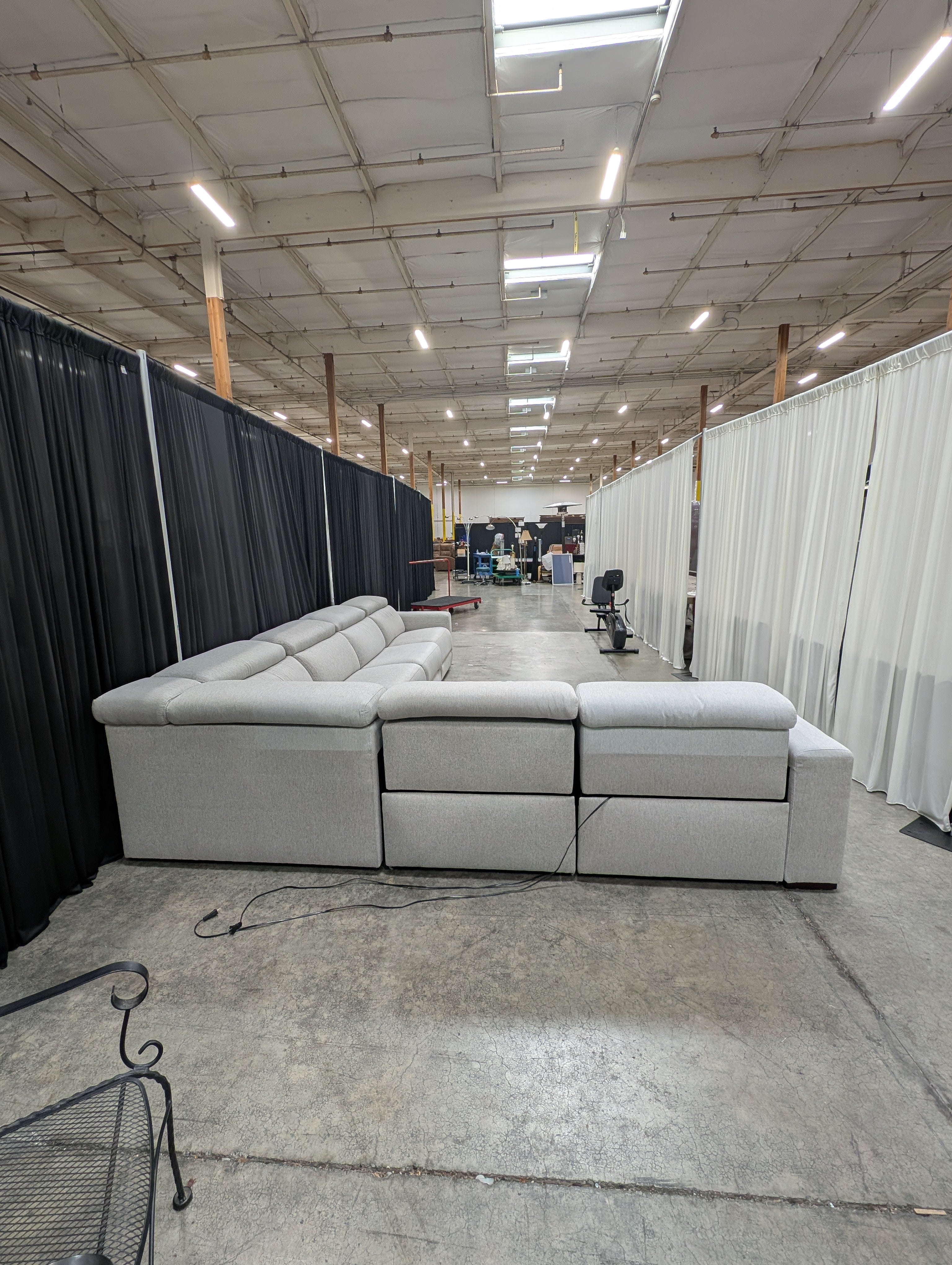 Macy's Nevio 6 Piece Fabric Power Reclining Sectional, 3 Power Recliners with Power Headrests, Light Gray Mineral