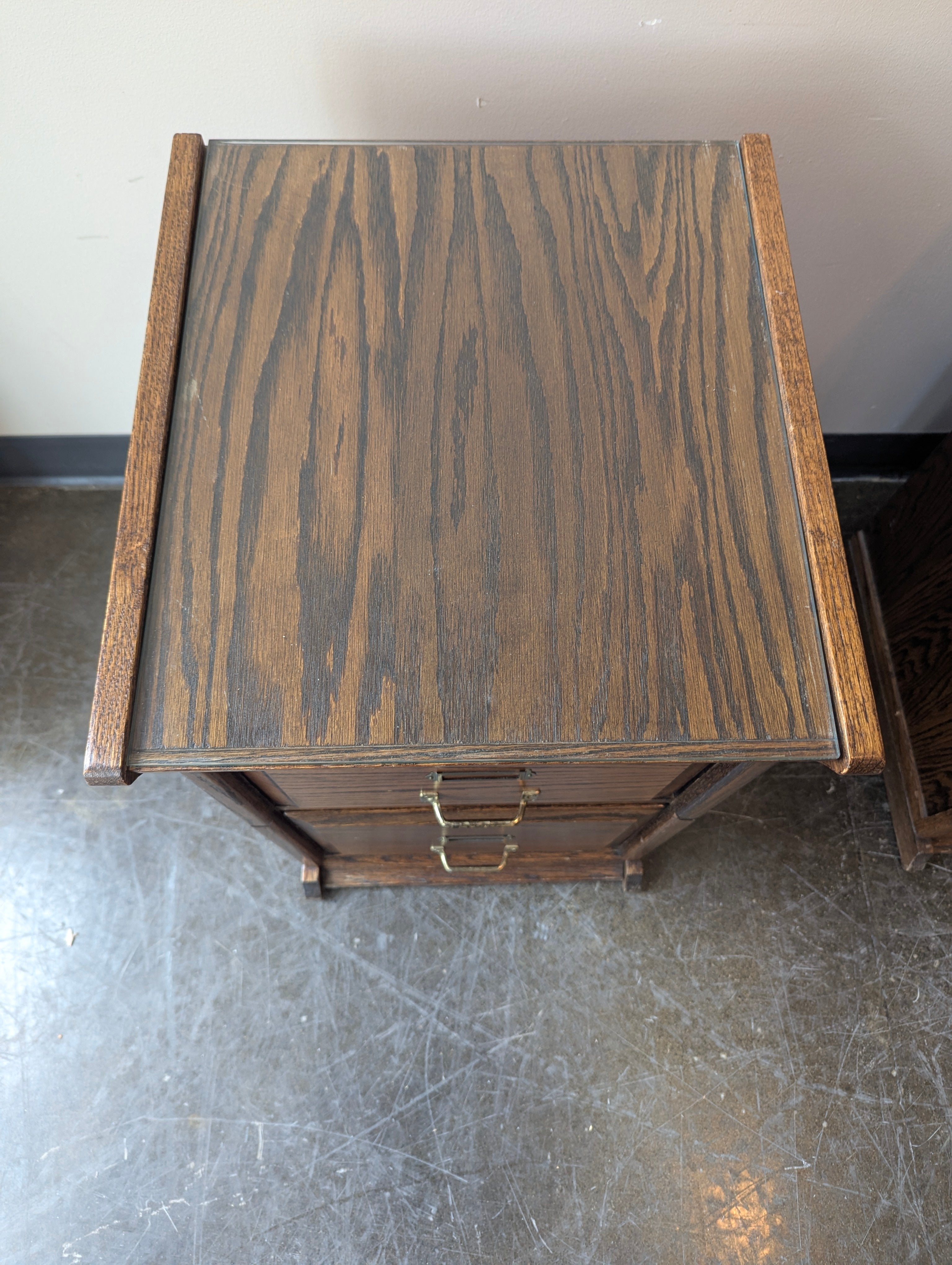 Dark Wood File Cabinet With Glass Top