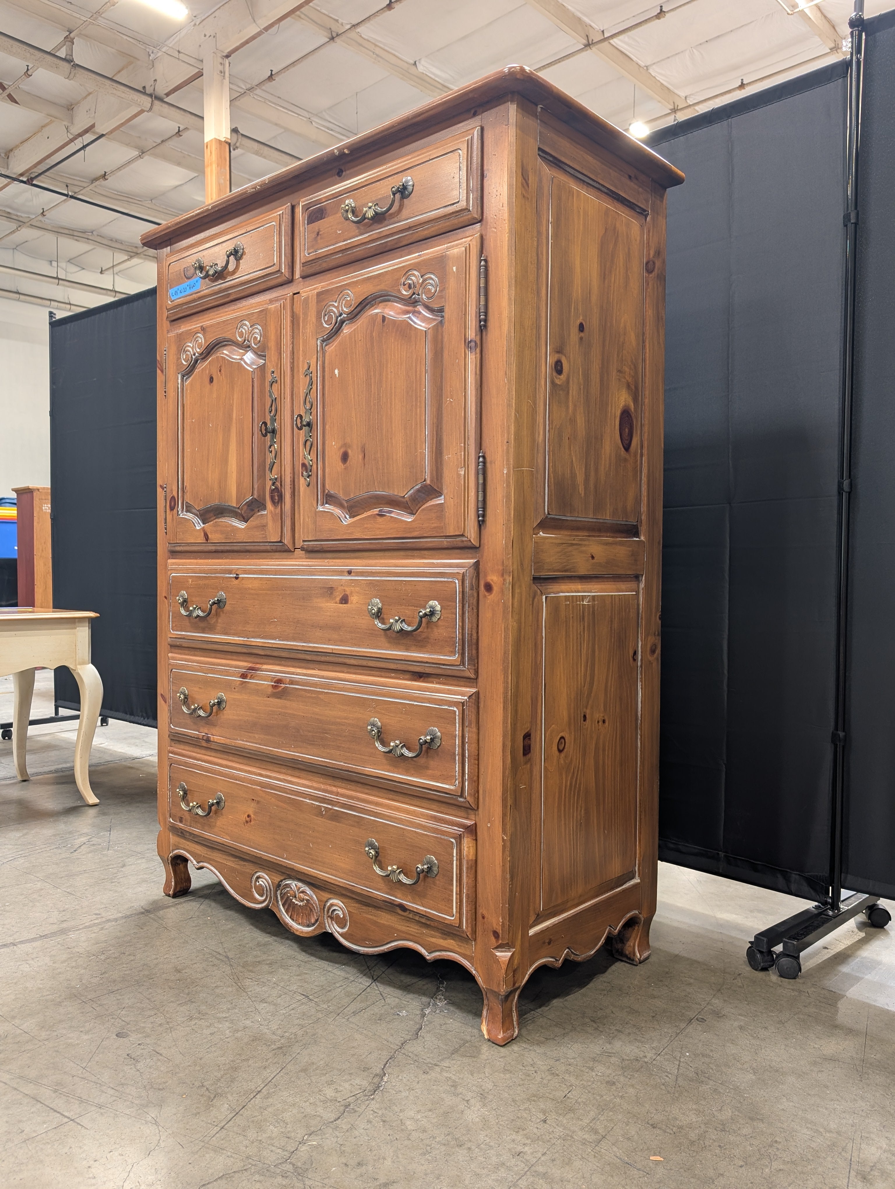 Ethan Allen Rustic Pine Armoire with Cabinet and Drawers