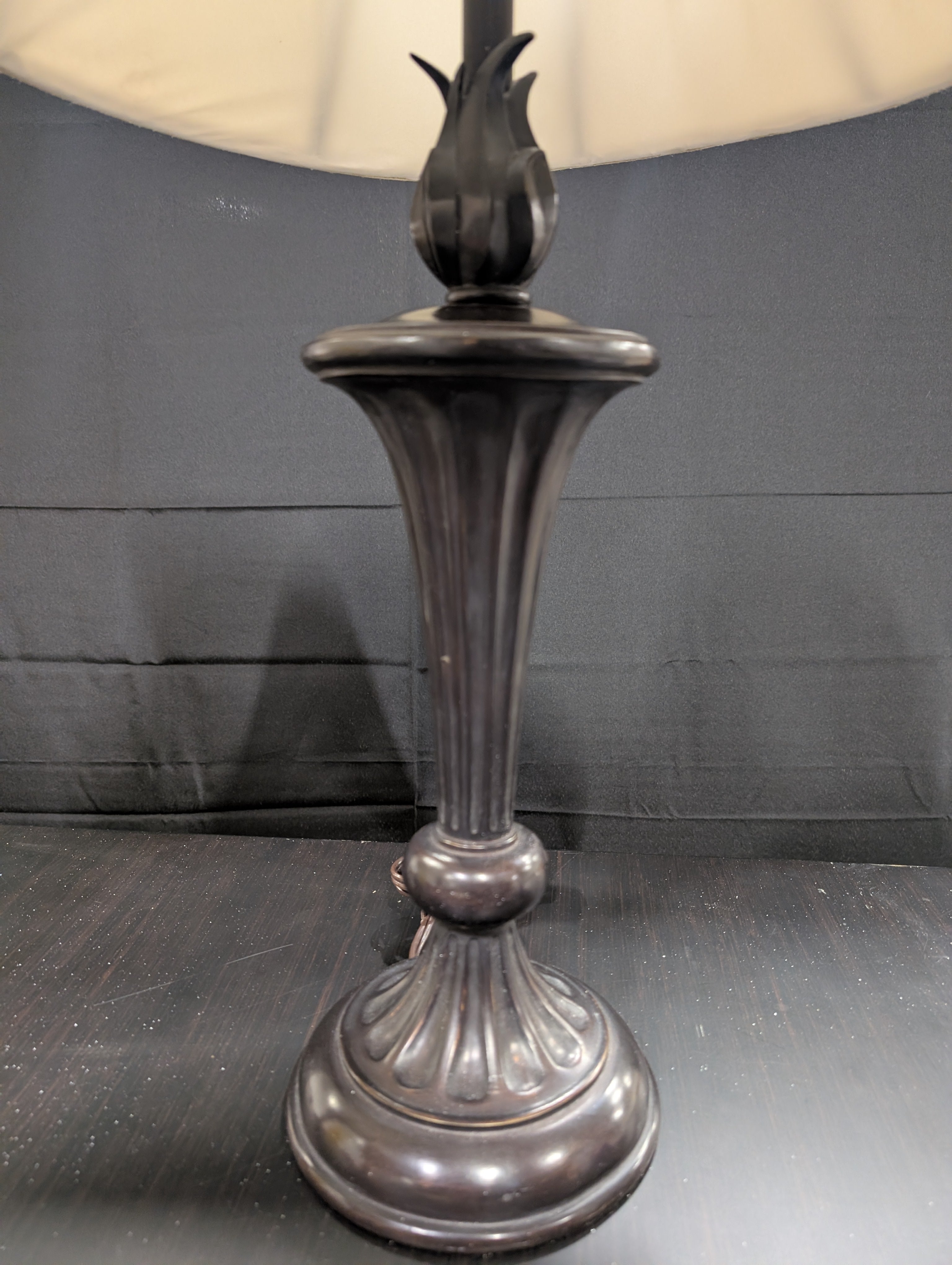 Traditional Dark Bronze Finish Table Lamp with Cream Bell Shade